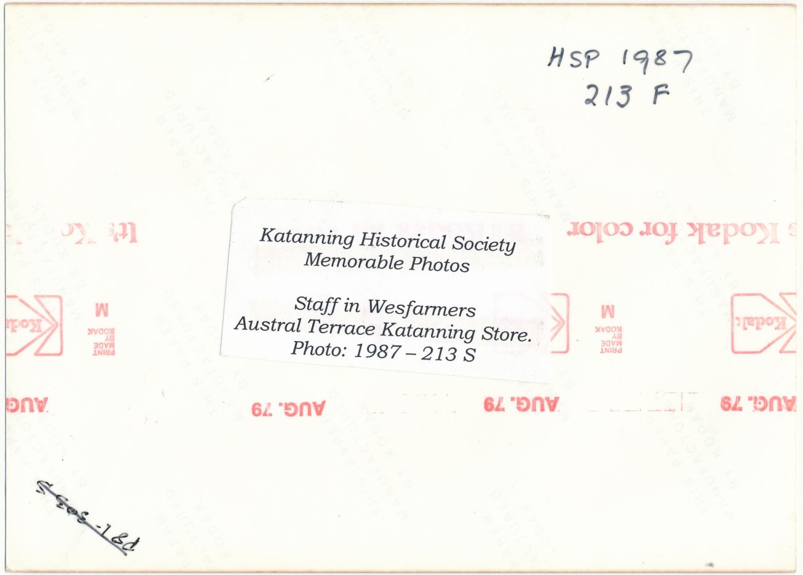 Back of photograph of Wesfarmers