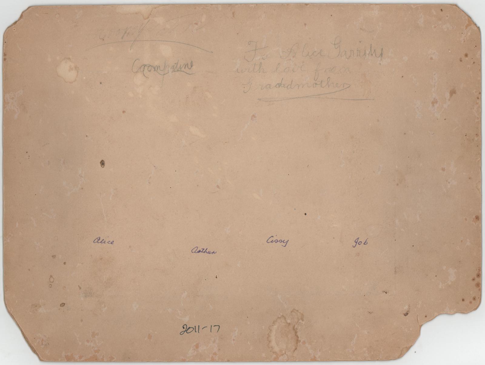 Back of photograph of Haddleton Family