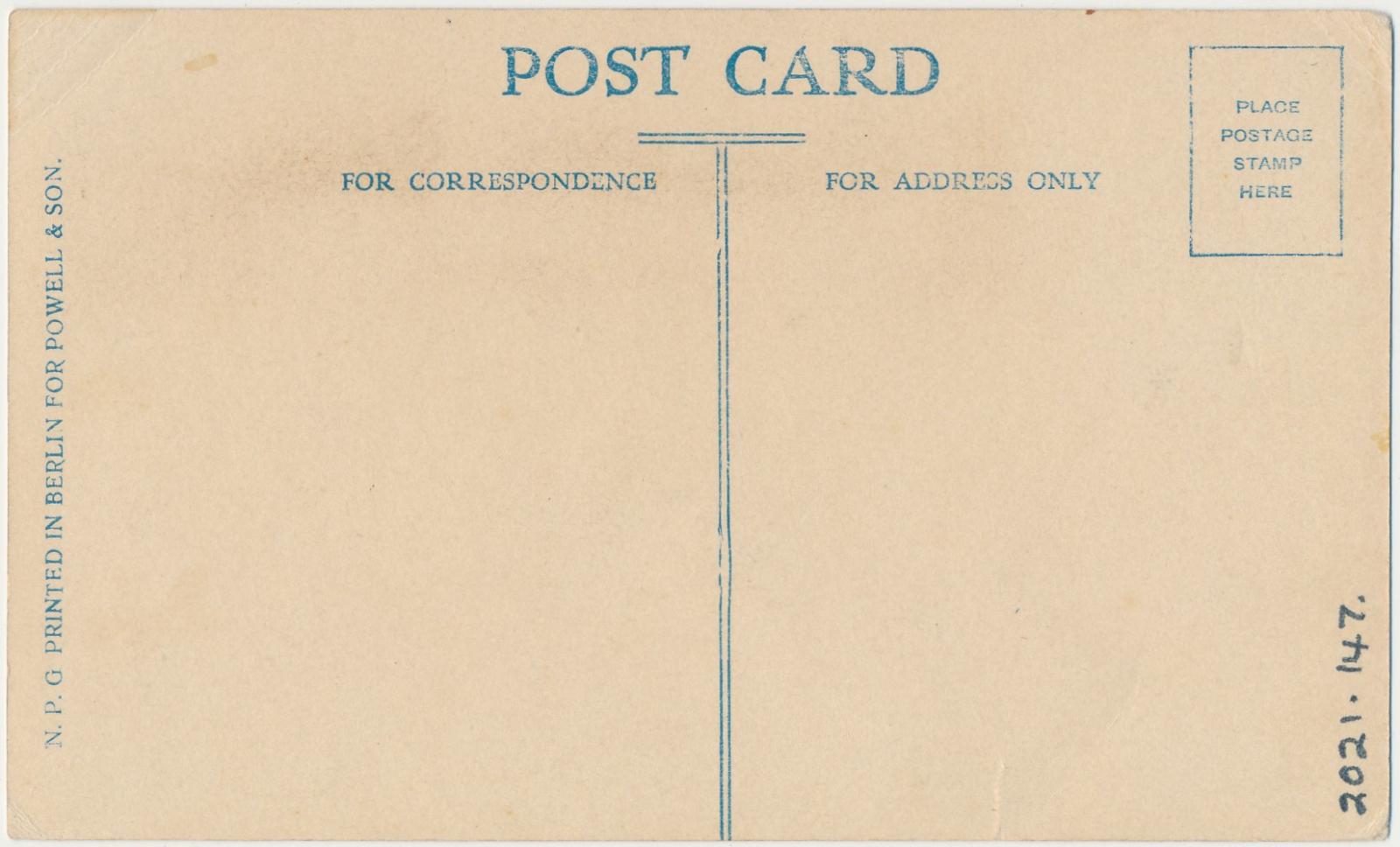 Back of postcard of New Distillery