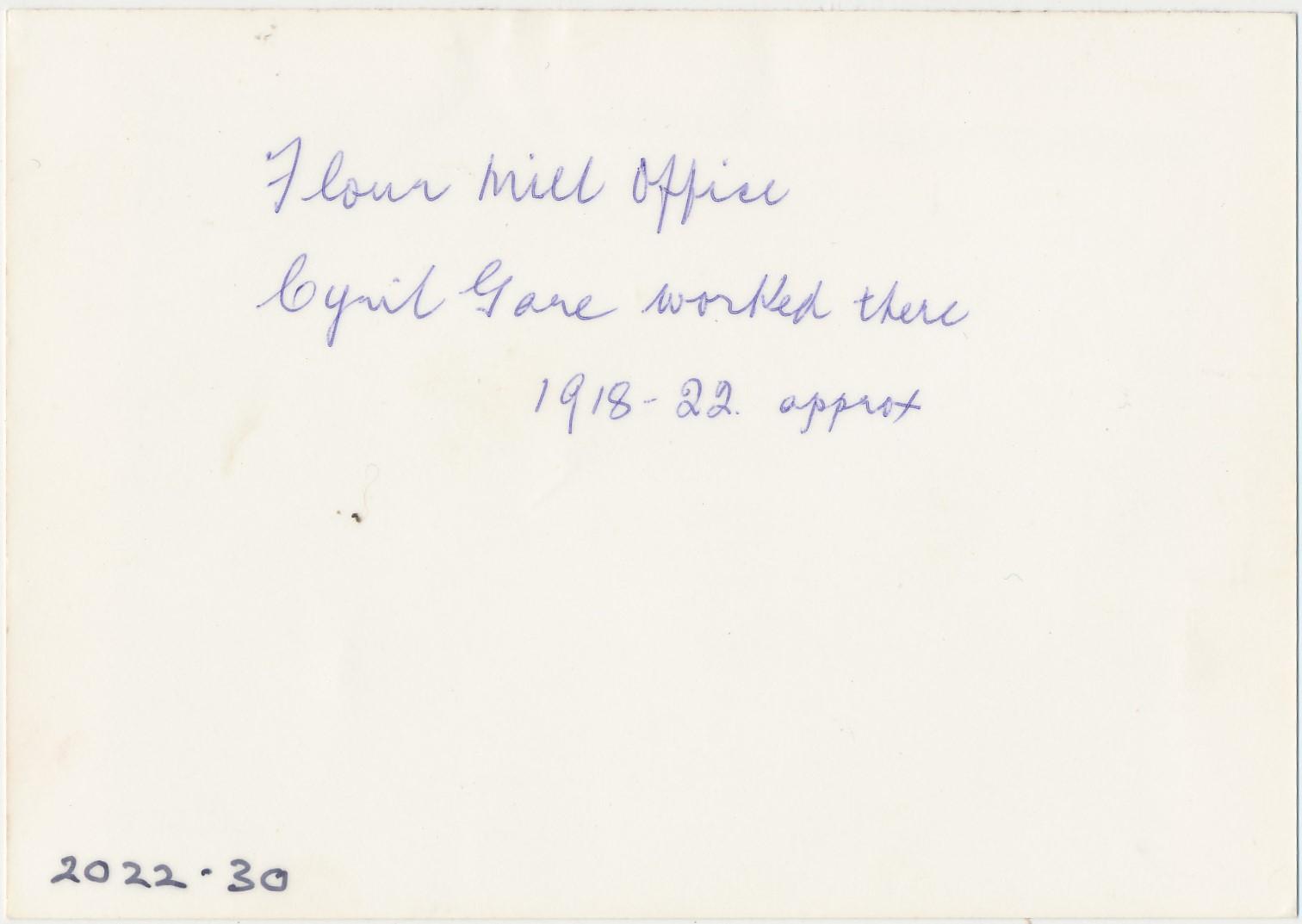 Back of photograph of Katanning Flour Mill