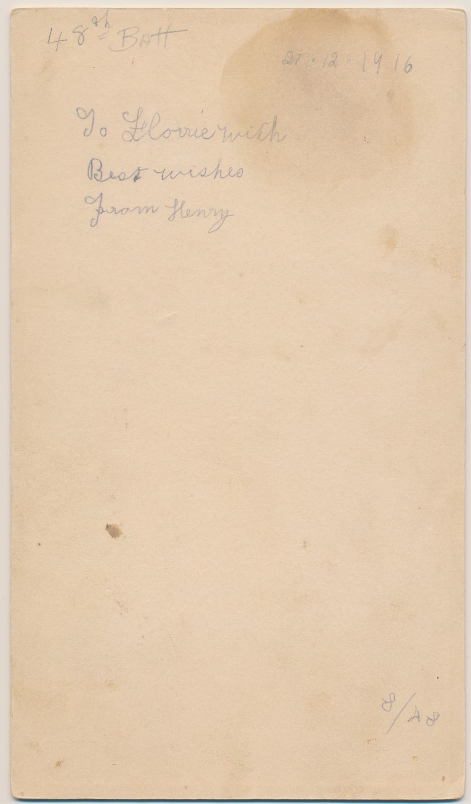 Back of photograph of Henry Bradbury