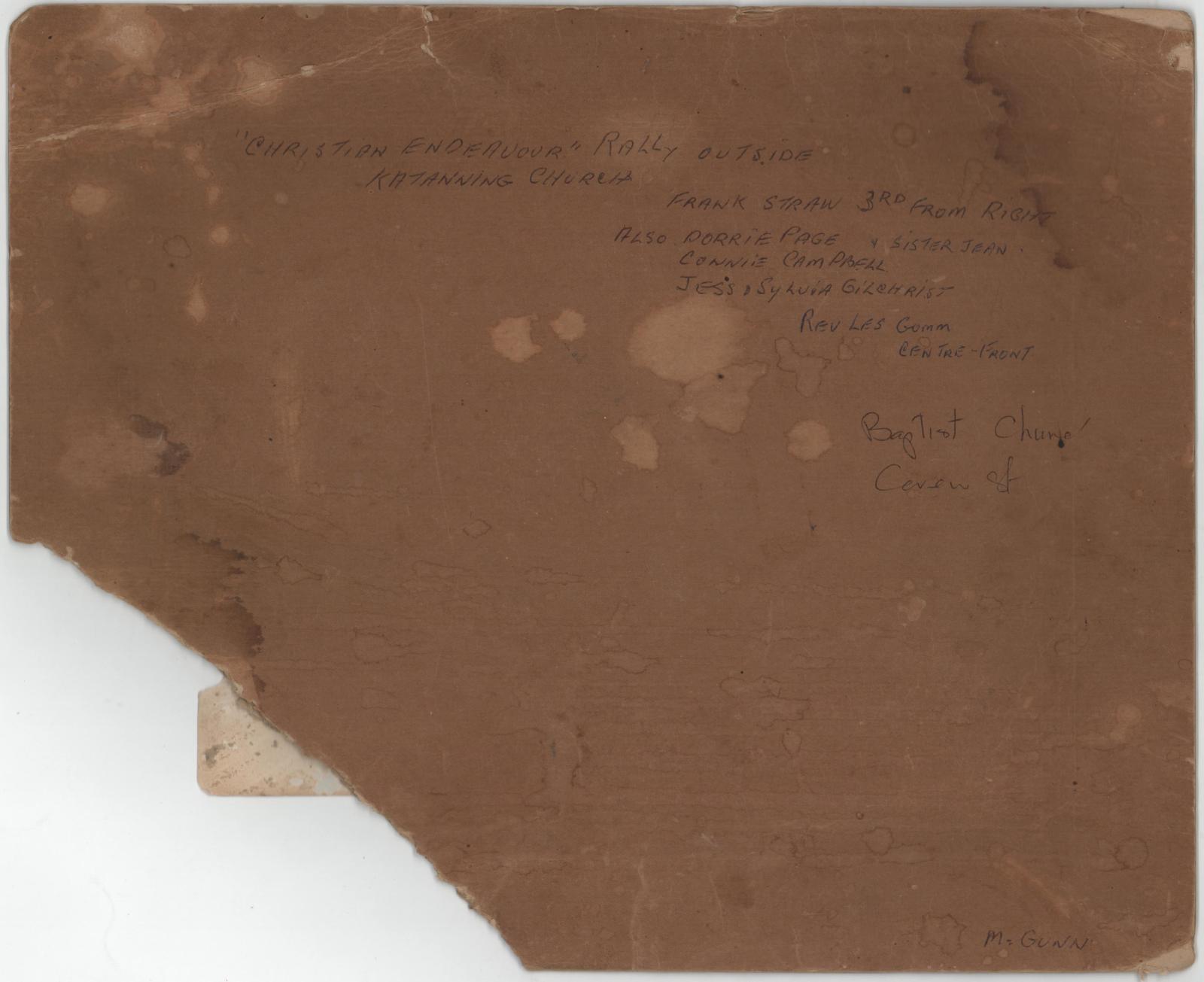 Back of photograph of Baptist Church Members