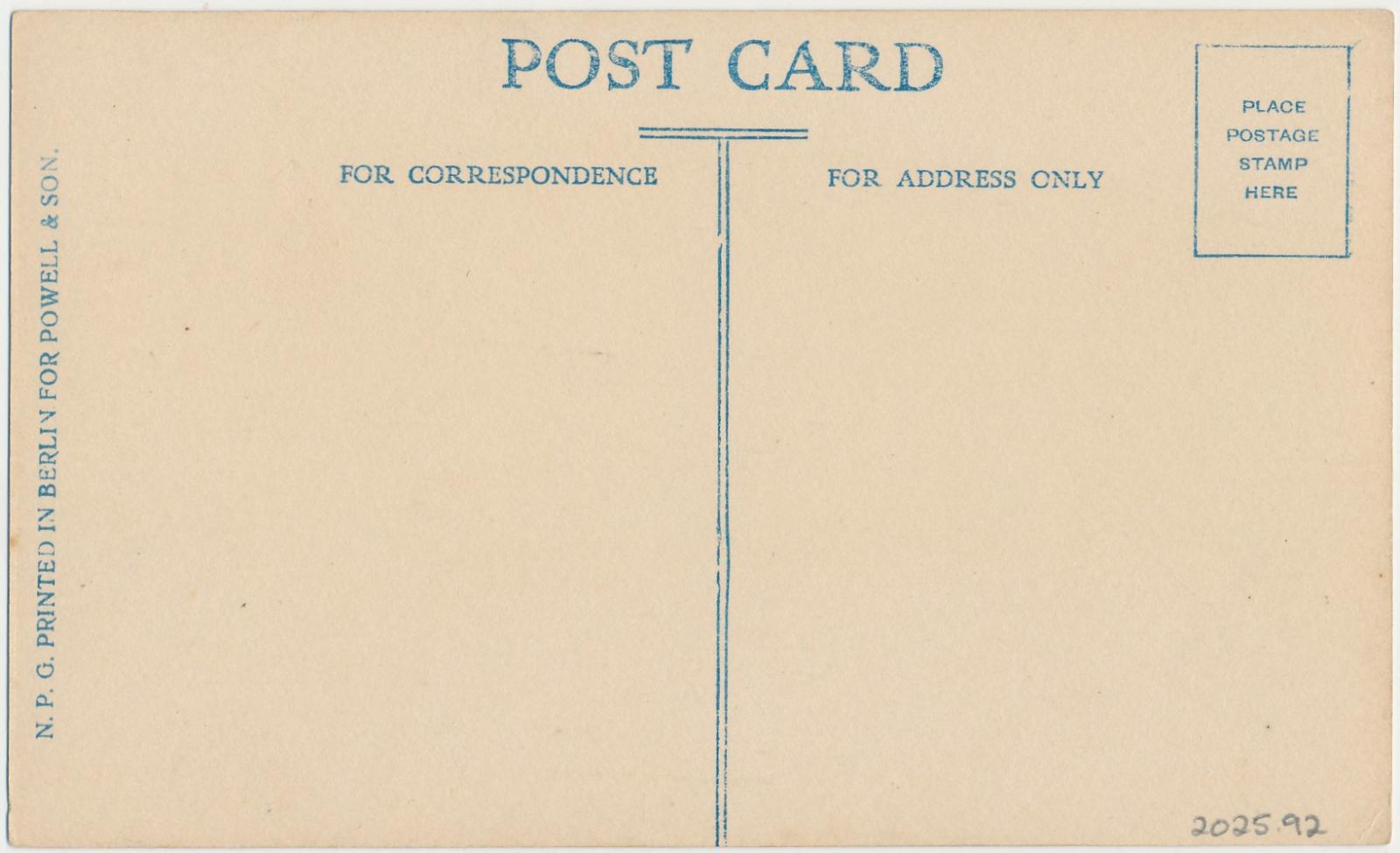 Back of postcard of Portion Vineyard