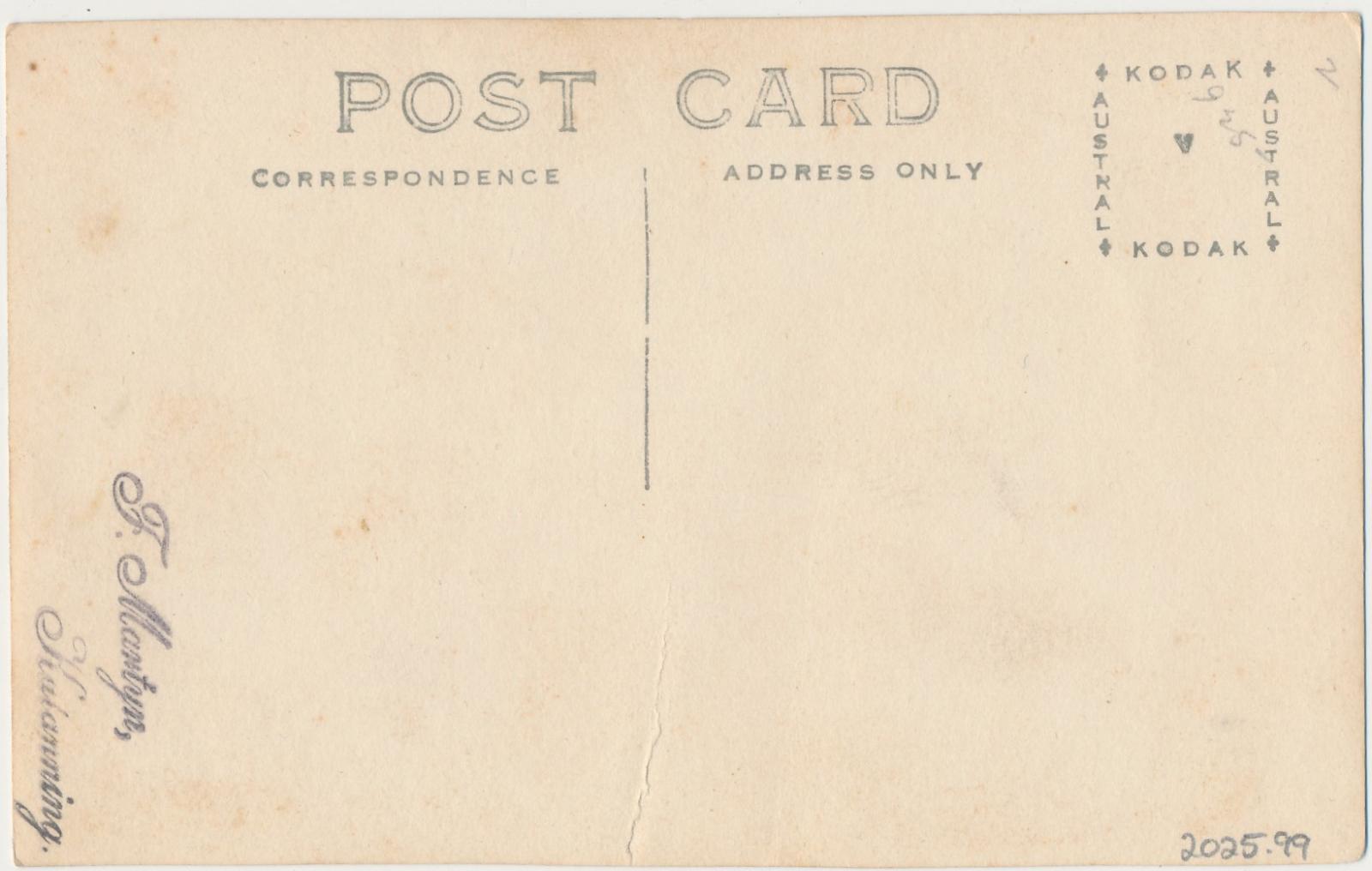 Back of postcard of Reading Room Hall, Mechanics Institute