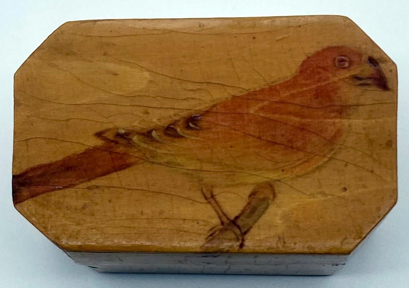 Lacquered timber box with bird motif - top view