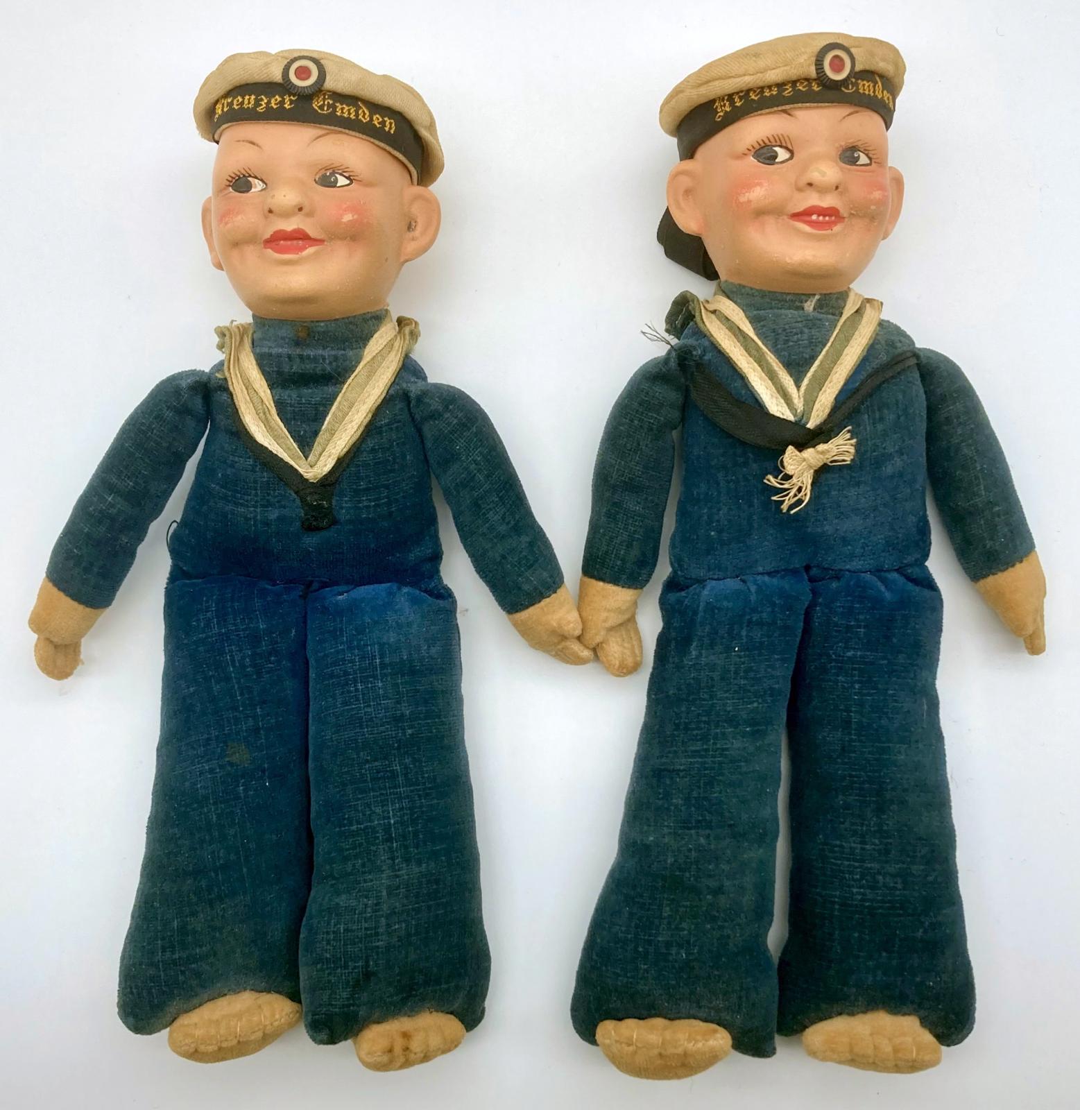 Two souvenir sailor dolls from the German ship, Kreuzer Emden