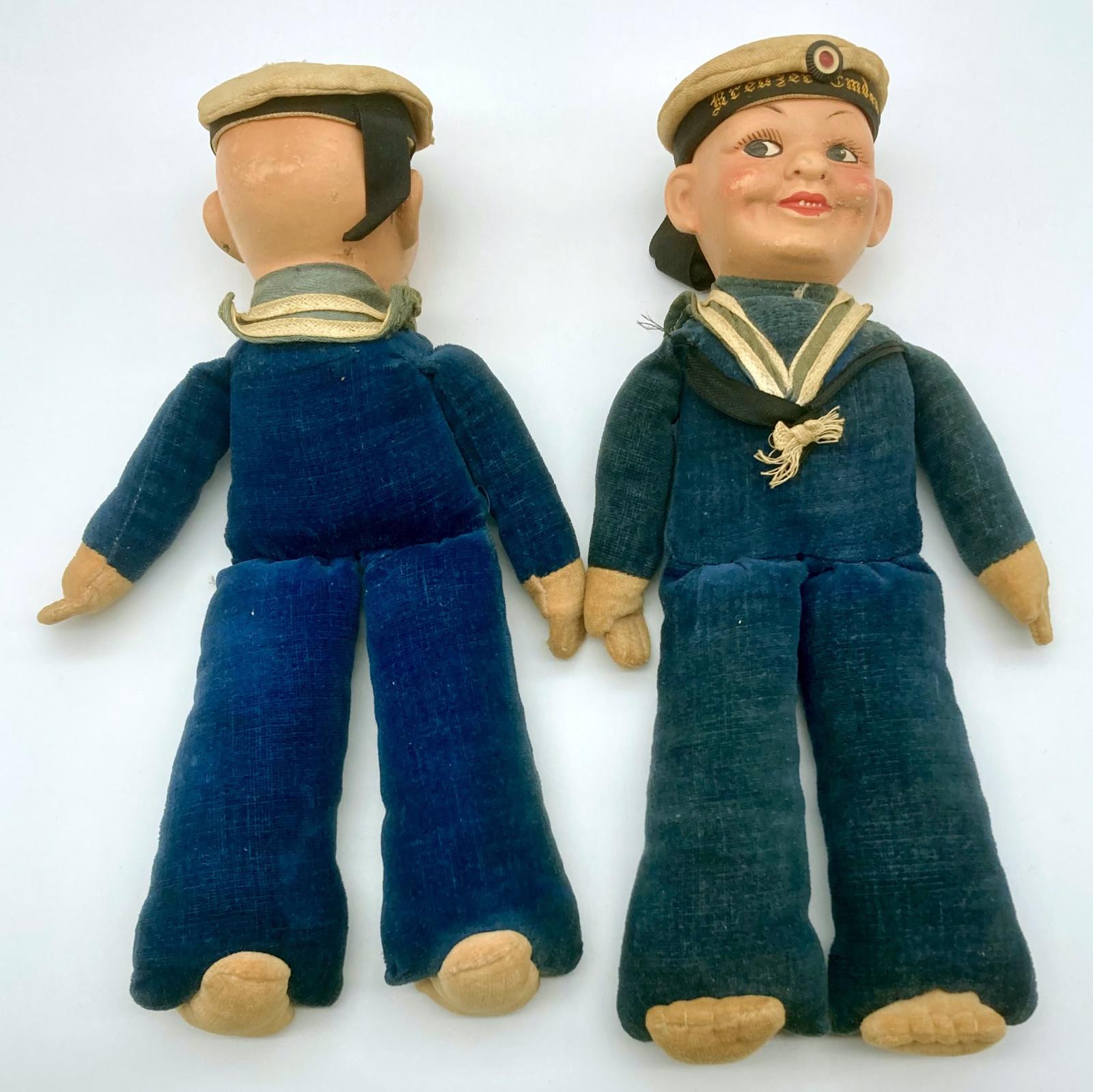 Front and back views of souvenir sailor dolls from the German ship, Kreuzer Emden