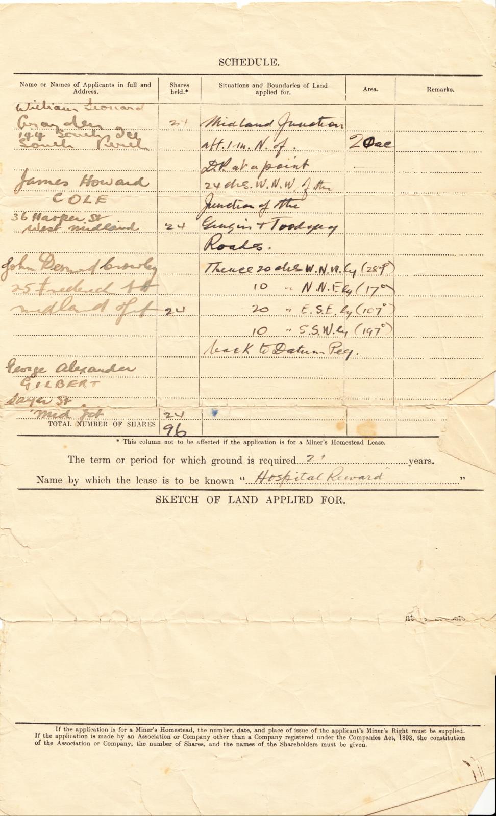 Mining Lease, Midland Hospital Site