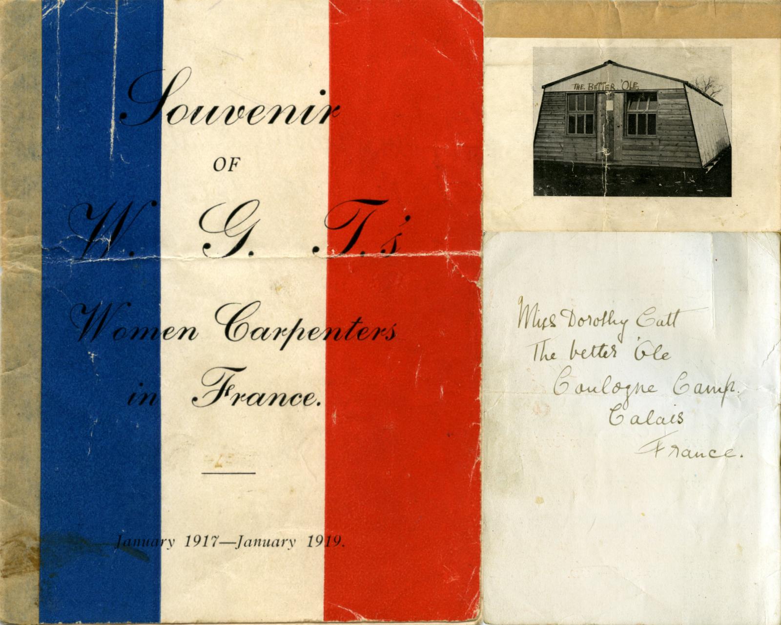 Collage of booklet covers and inscription