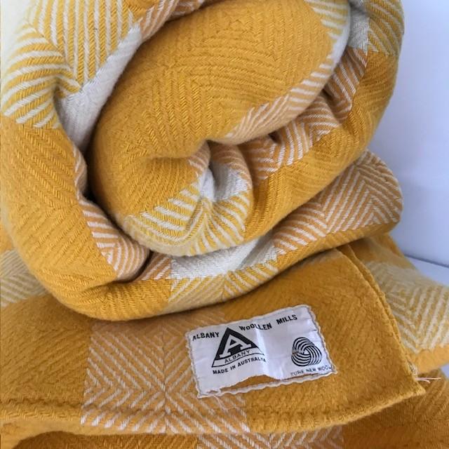 Yellow and Cream Herringbone print Albany Woollen Mills Blanket