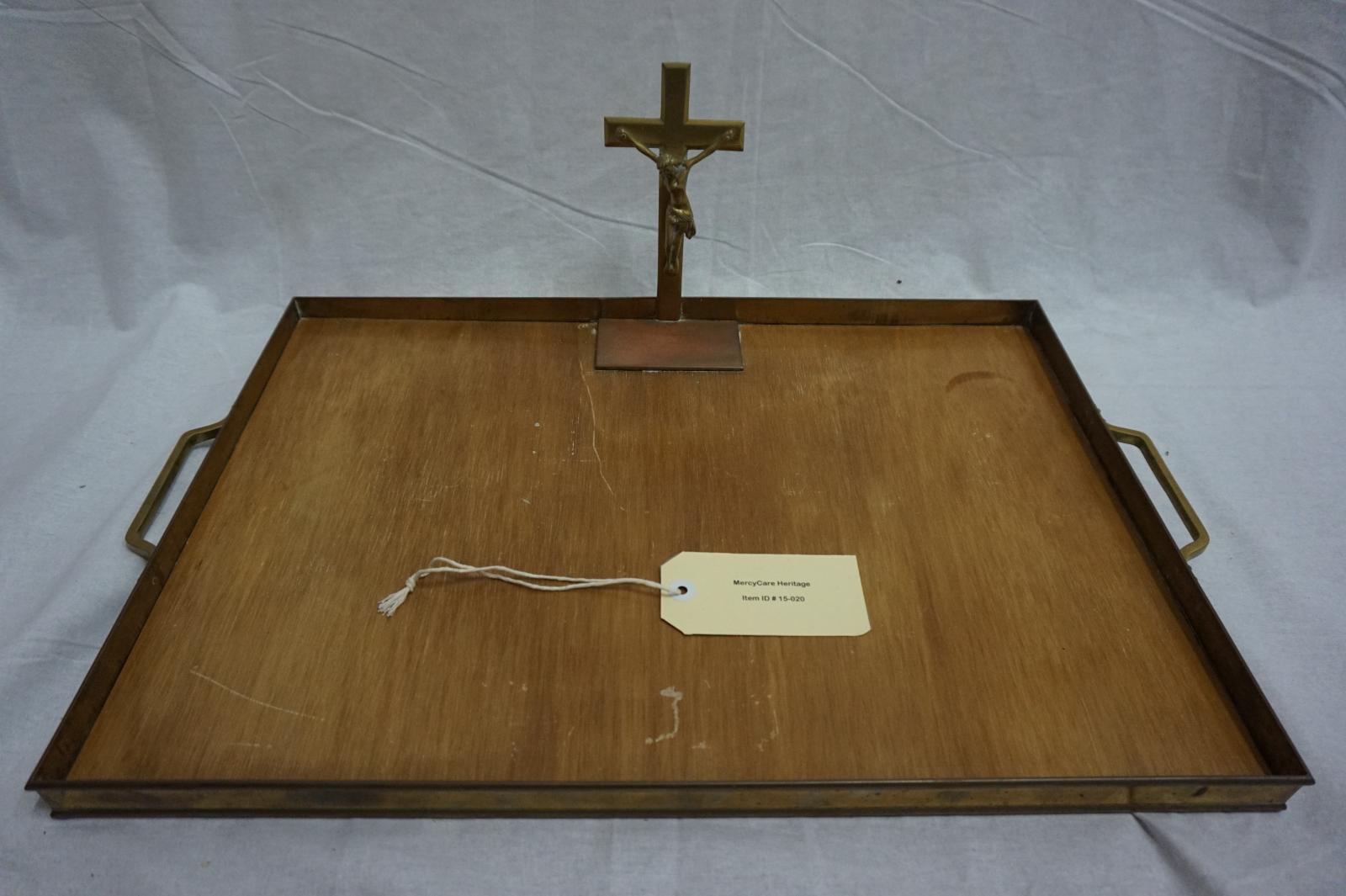 Wood and Metal Serving Tray with Jesus on Cross