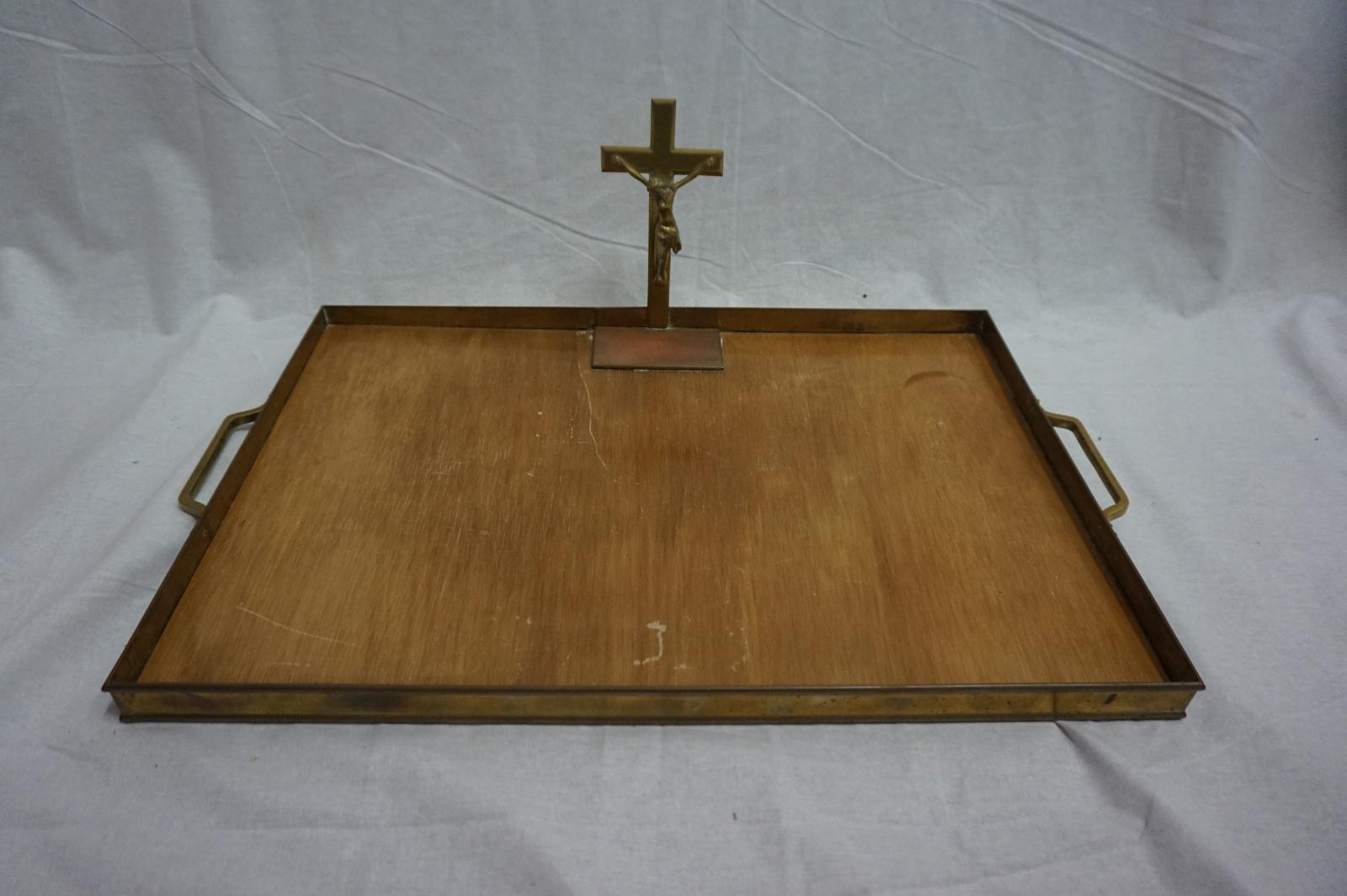 Wood and Metal Serving Tray with Jesus on Cross
