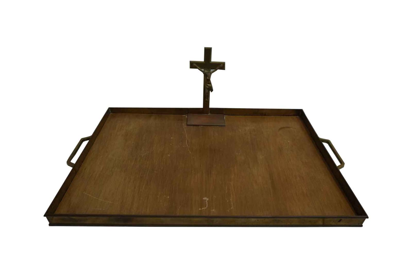 Wood and Metal Serving Tray with Jesus on Cross