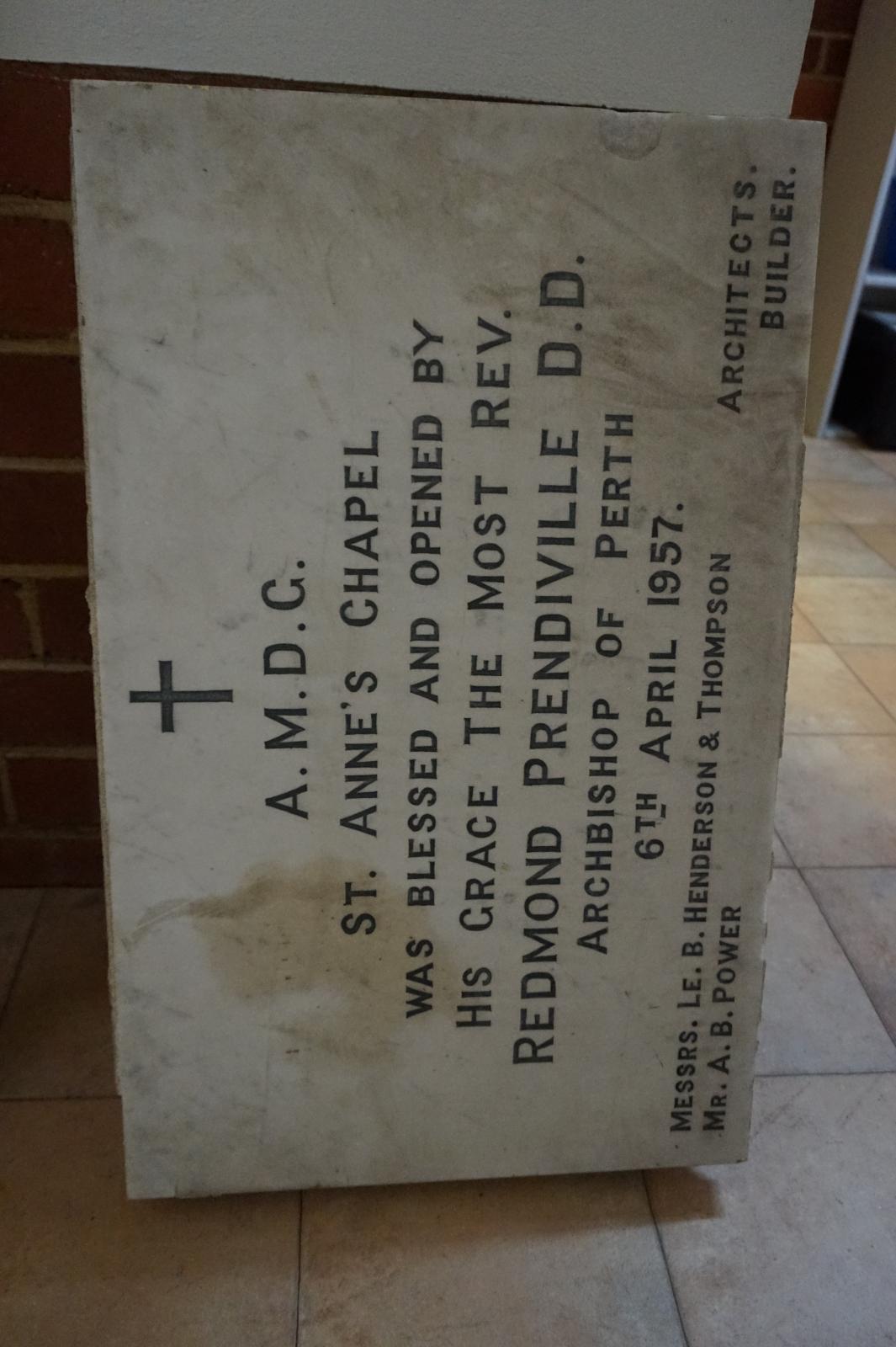 St Annes Chapel Plaque