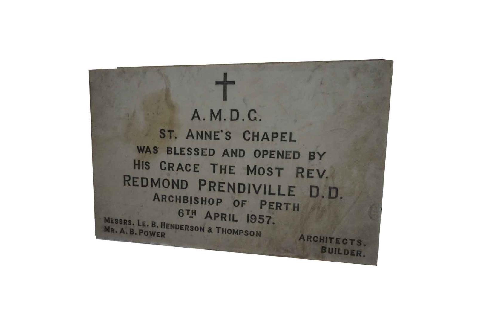 St Annes Chapel Plaque