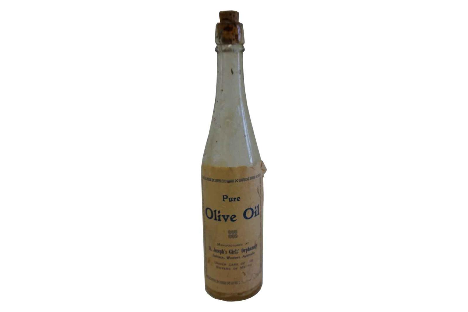 Clear Glass Bottle with Cork - St Joseph's Orphange Label - Contains Oil