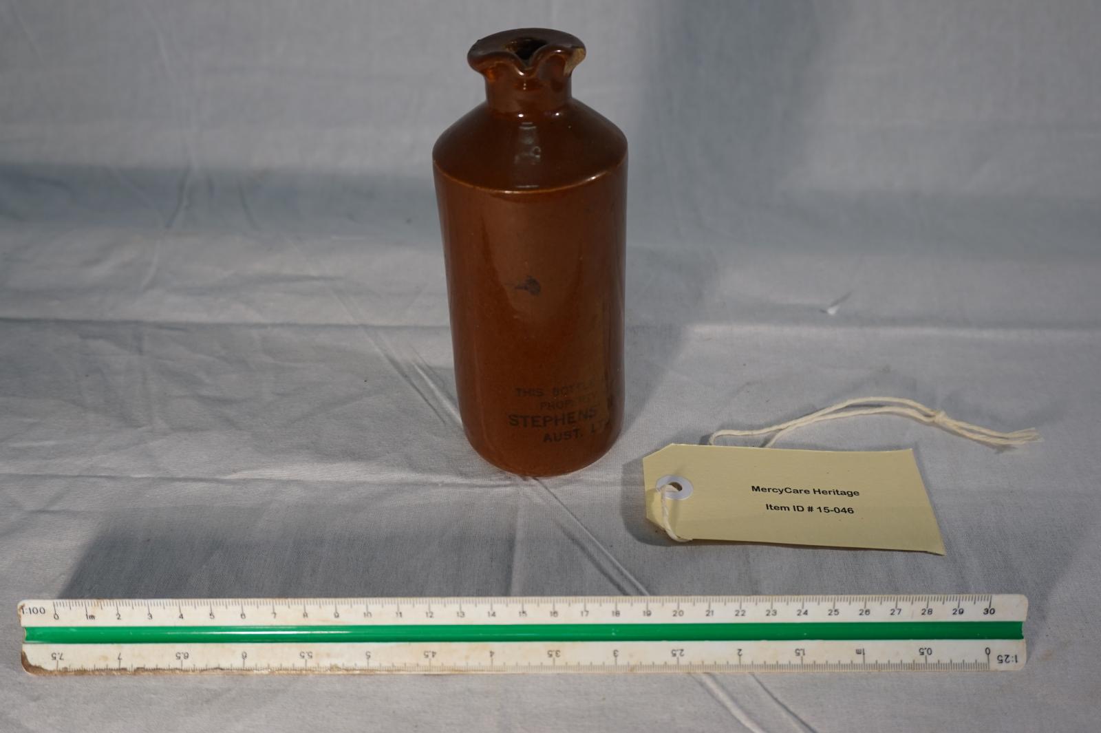 Stephens Inks Brown Glazed Stoneware Bottle