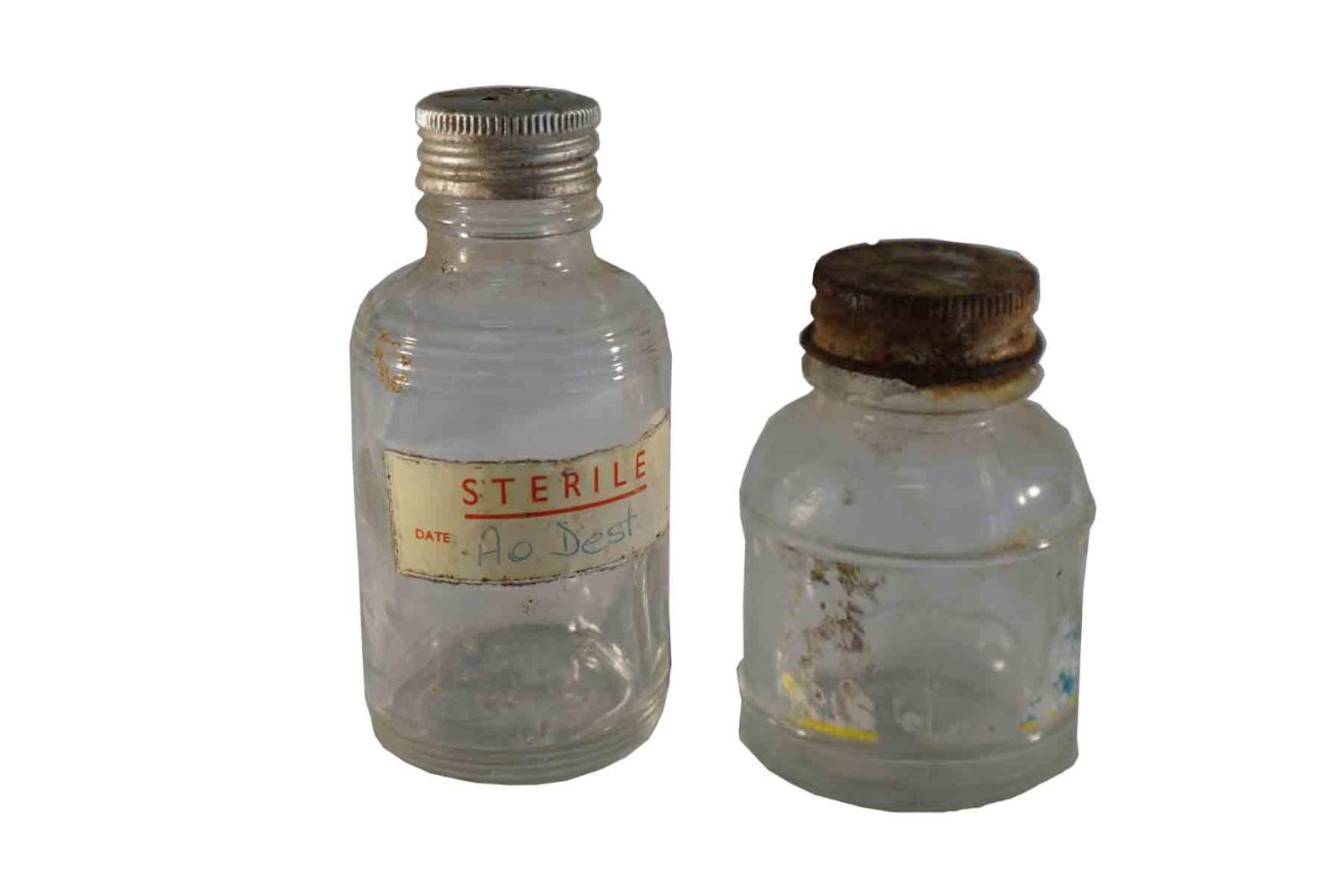 Set of 2 Small Glass Medical Bottles
