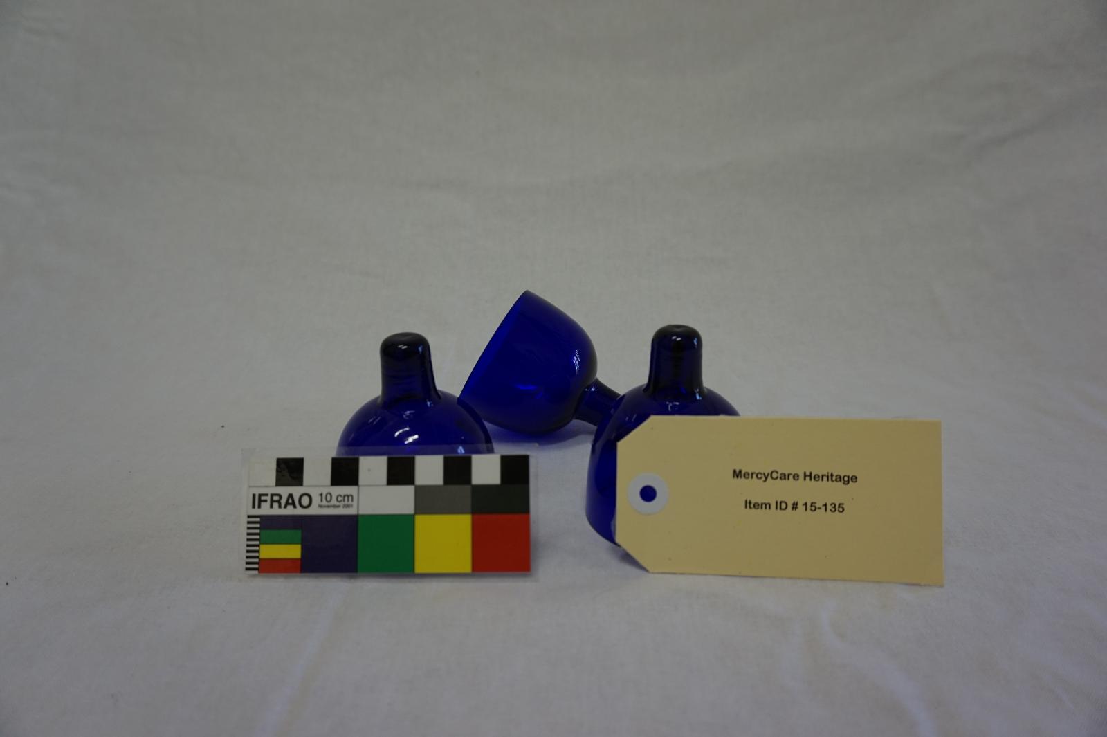 Set of 3 Blue Glass Candle Holders