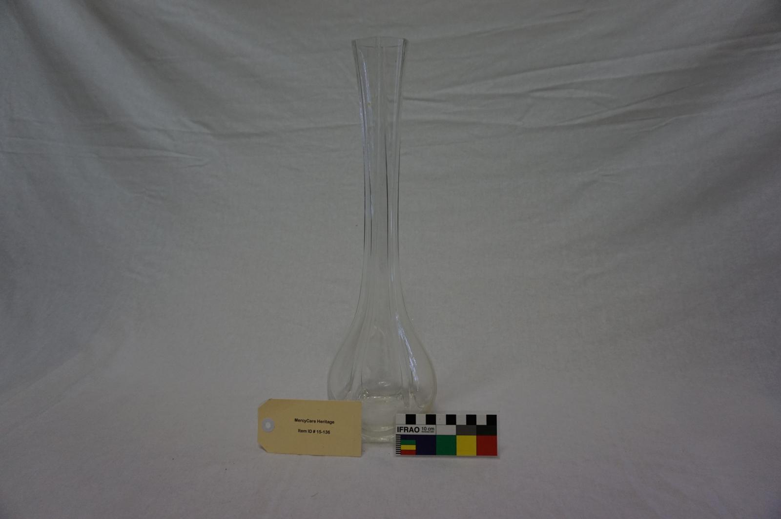 Set of 9 Long stemmed Clear Glass Vases