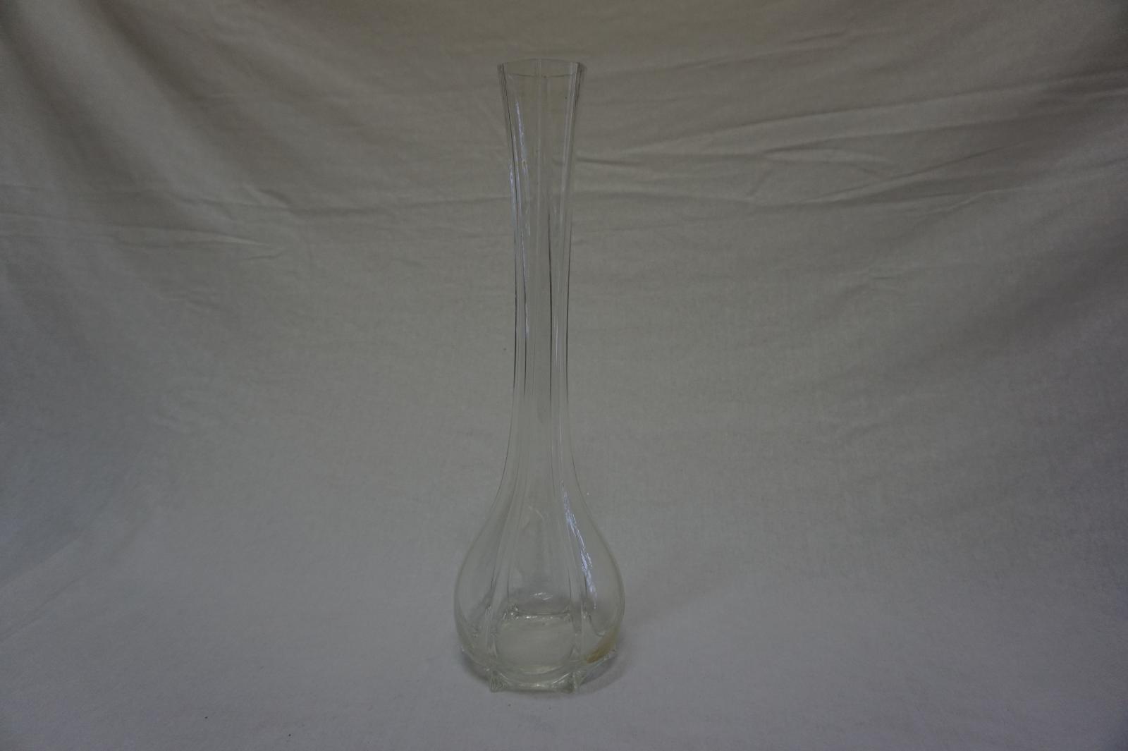 Set of 9 Long stemmed Clear Glass Vases