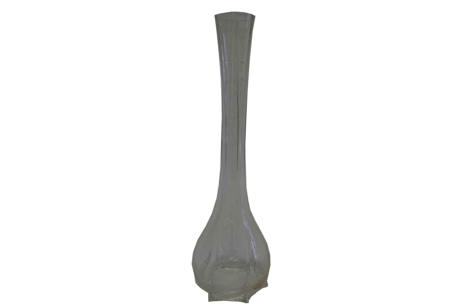 Set of 9 Long stemmed Clear Glass Vases