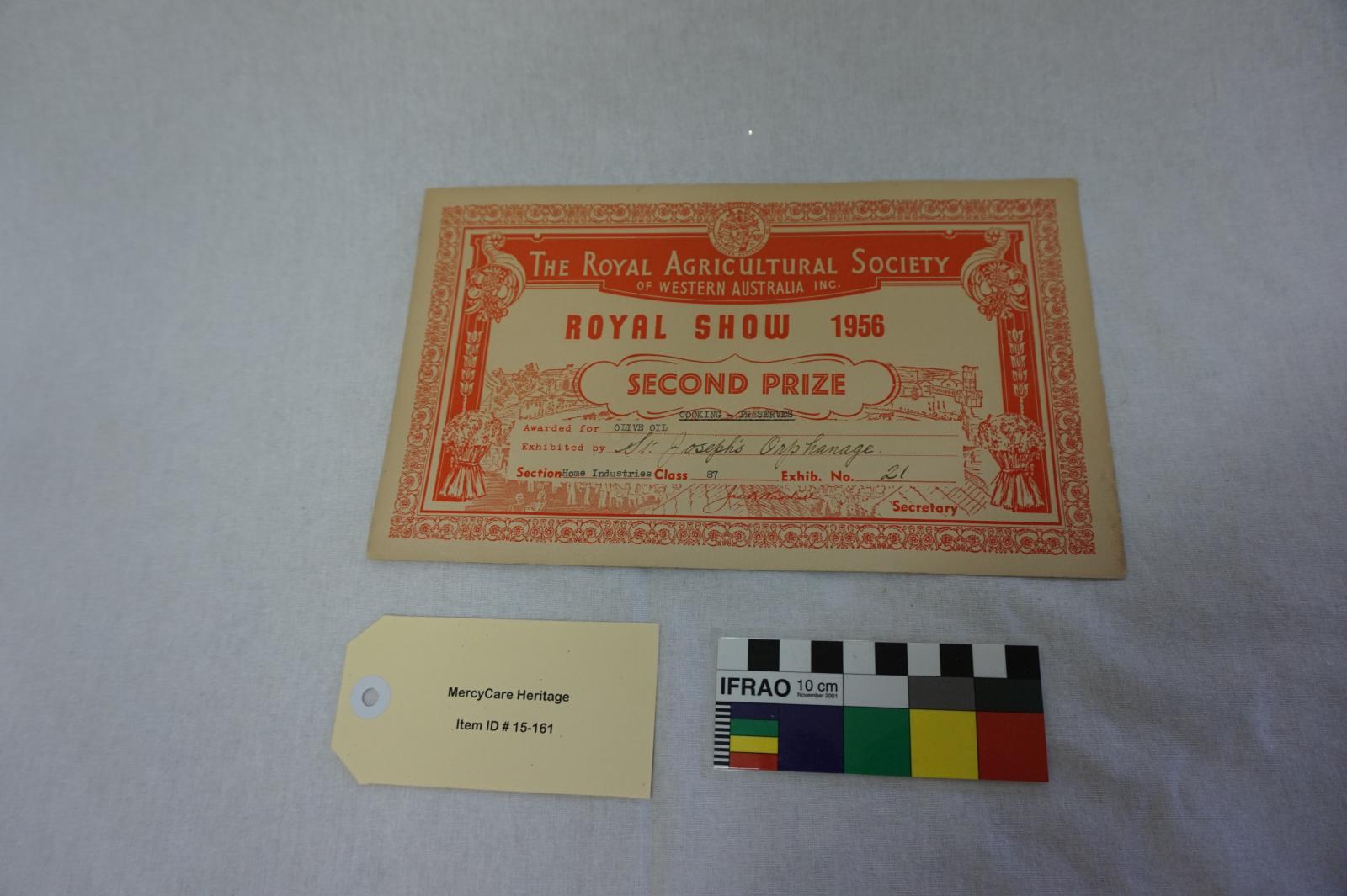 Royal Agricultural Society Certificate 1956