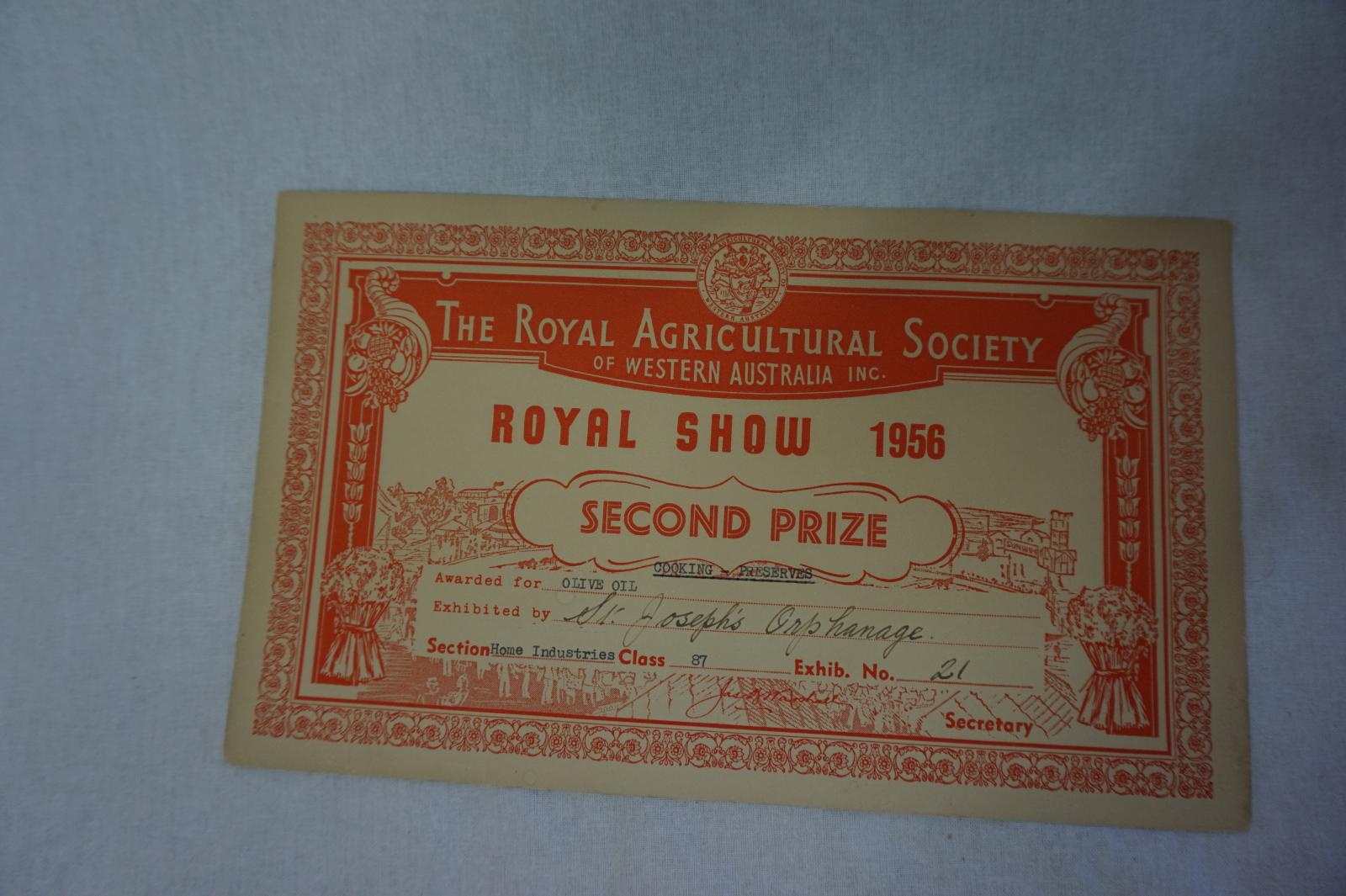 Royal Agricultural Society Certificate 1956