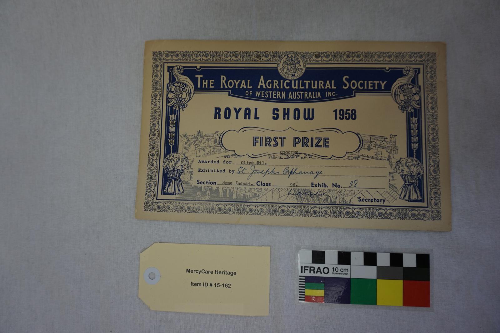 Royal Agricultural Society Certificate 1958