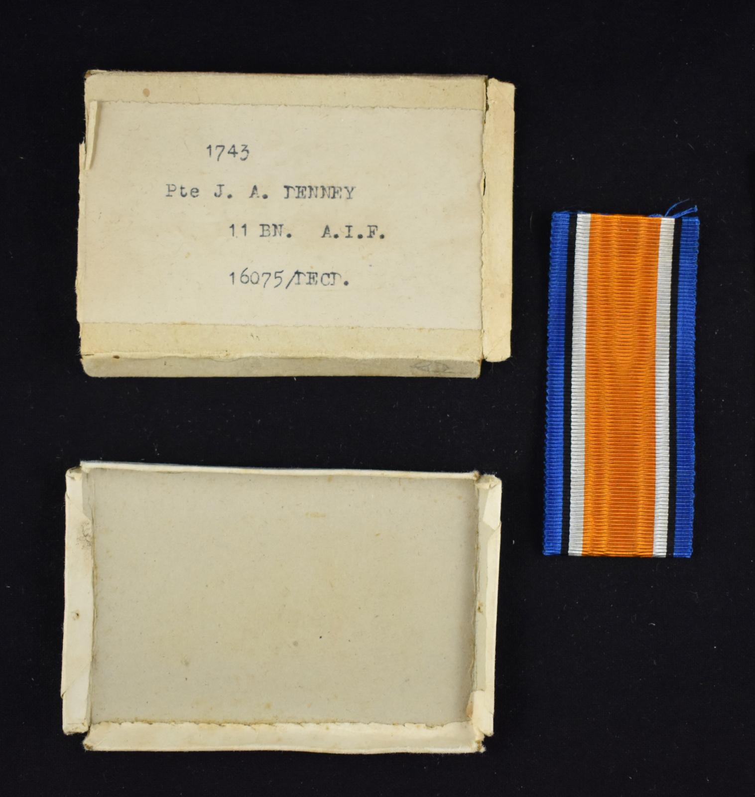First World War 1914-1915 British War Medal Issued to Private James Arthur DENNEY - box and ribbon only