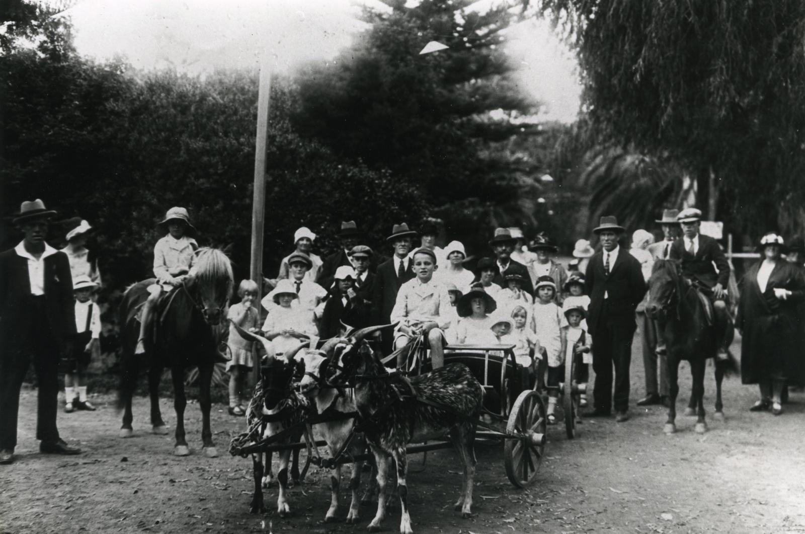 Children in a goat-drawn cart