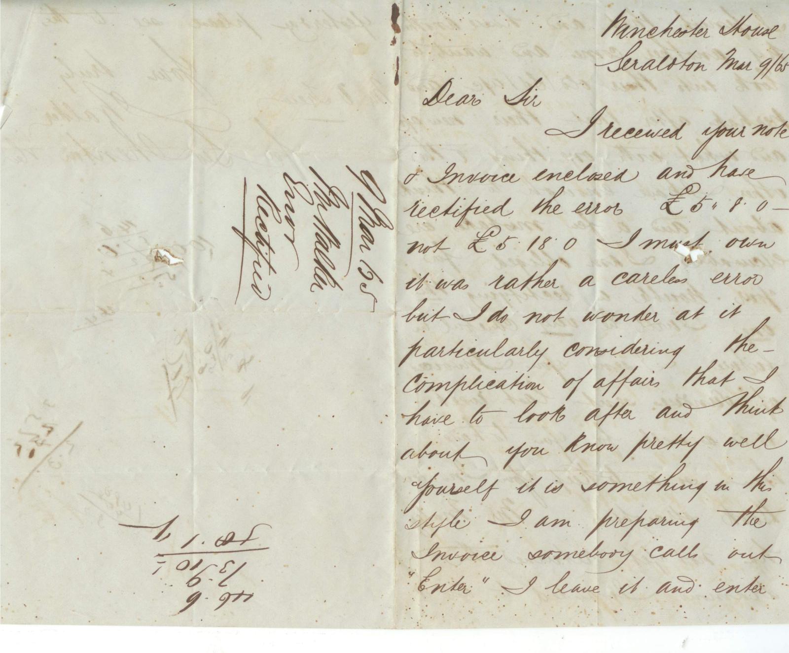 Letter from J. Walker to V. Trew