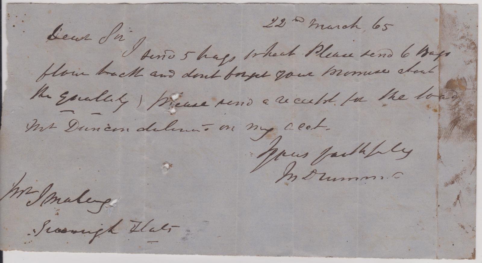 Order for flour from John Drummond
