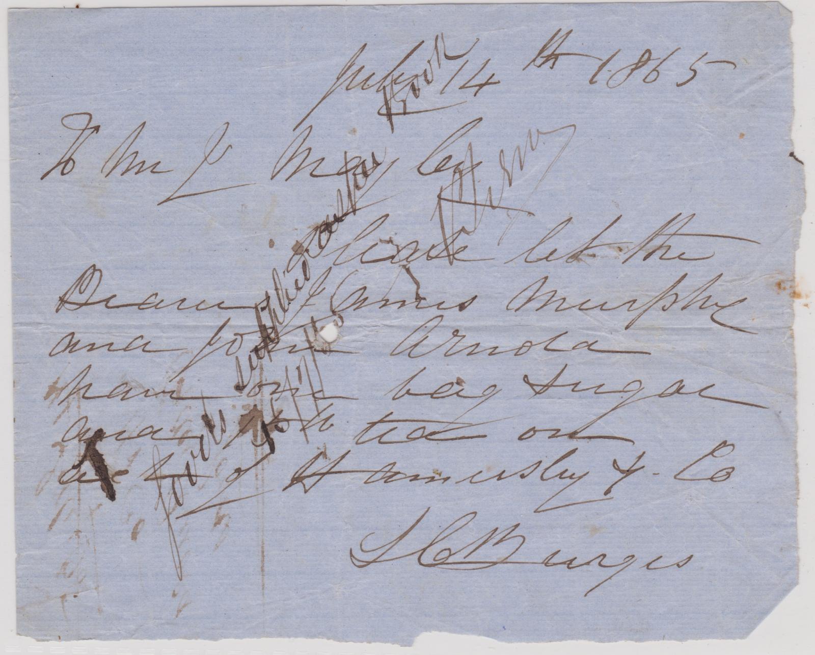 Store order from L.C. Burges for James Murphy and John Arnold
