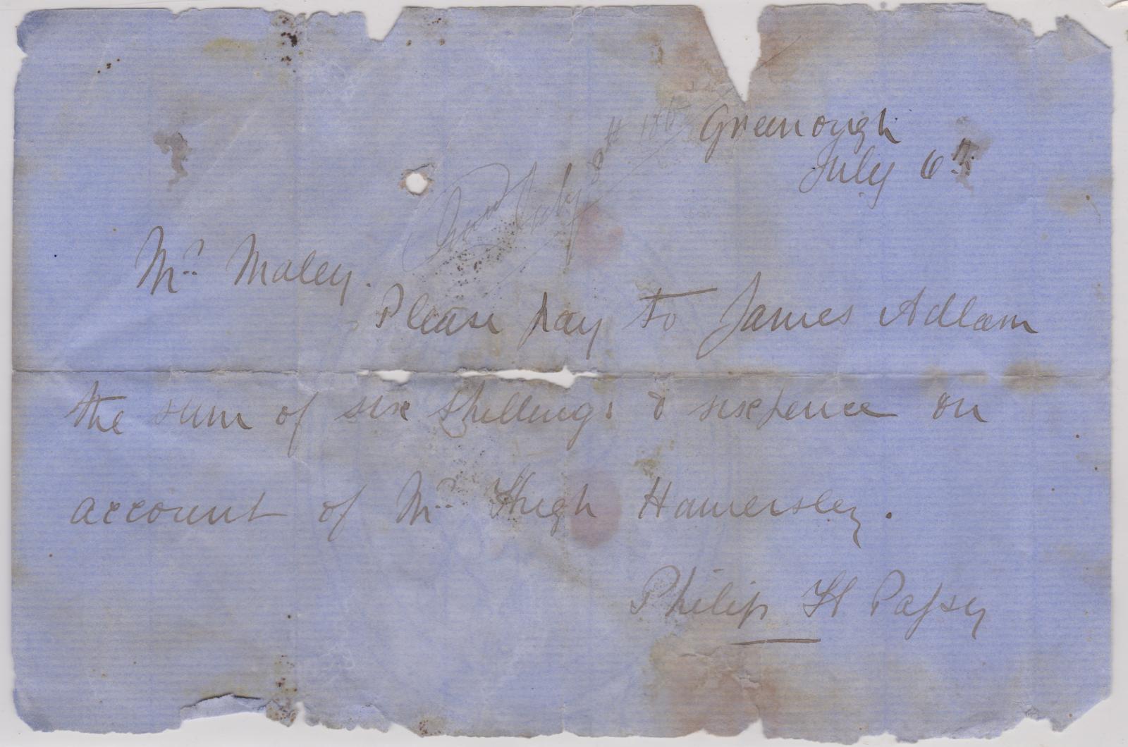 Promissory note from Philip H. Passey