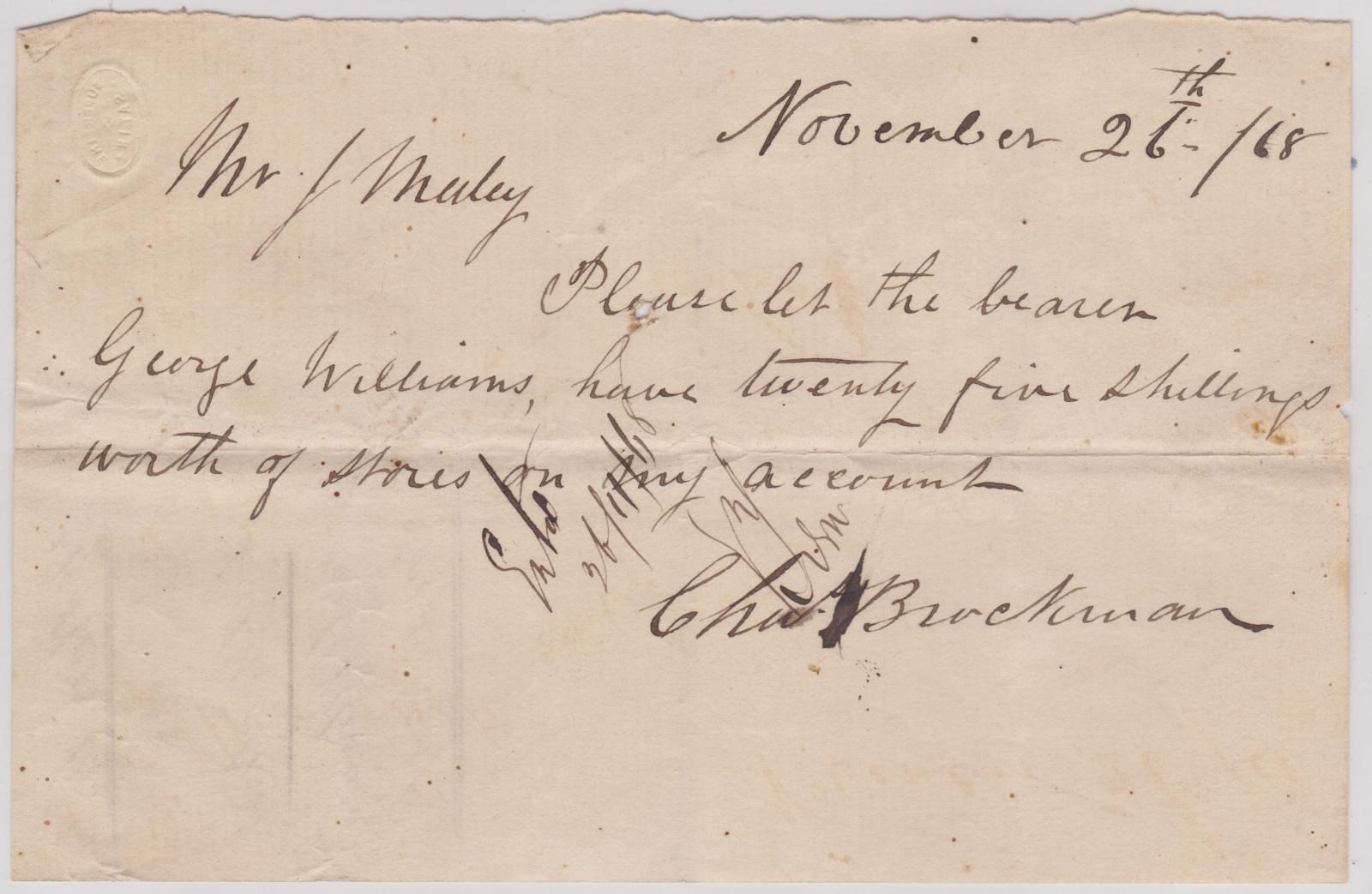Promissory note from Charles Brockman