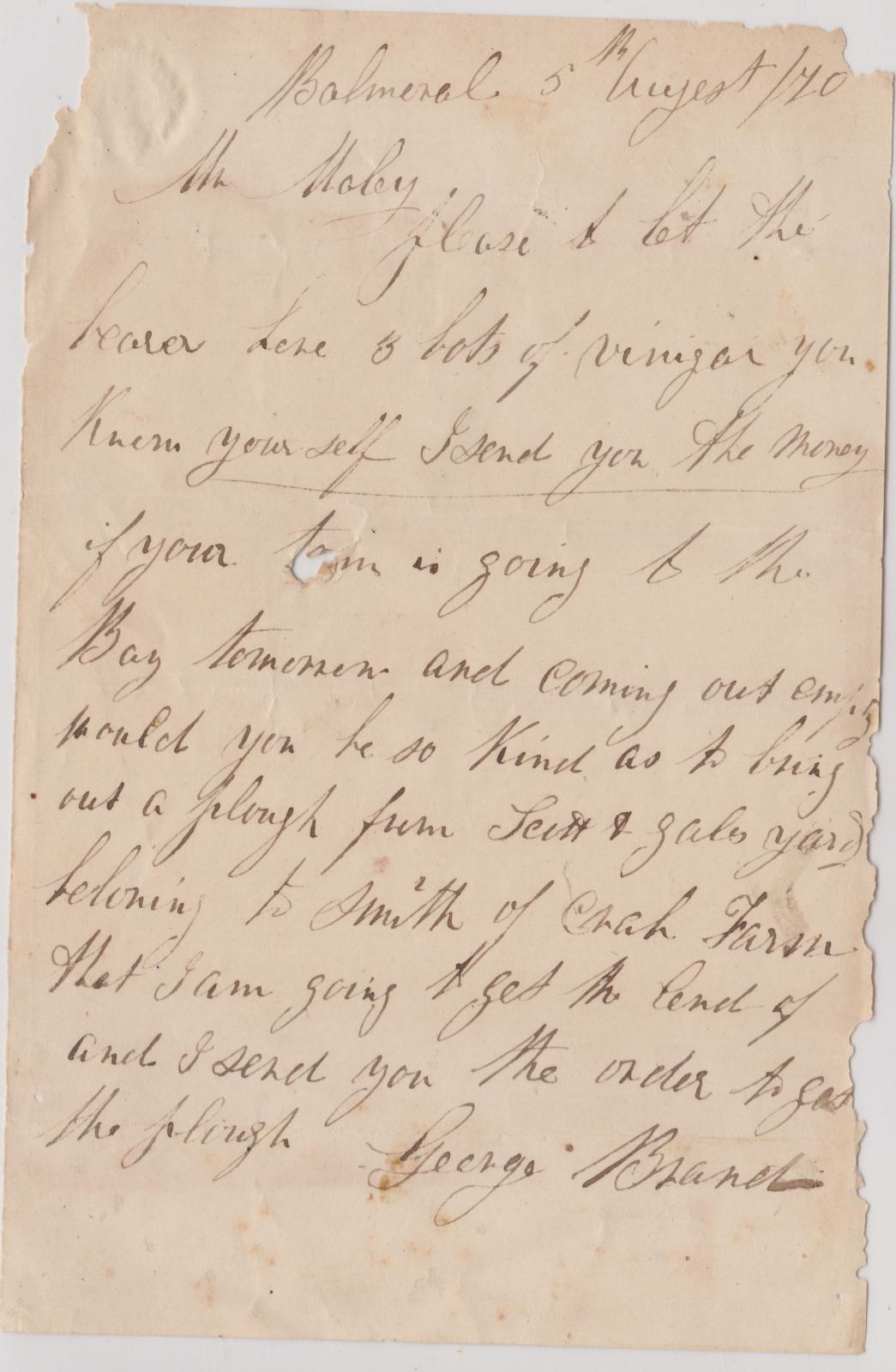 Letter from George Brand