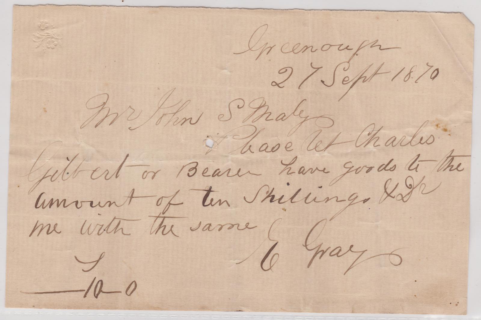 Promissory note from Edward Gray