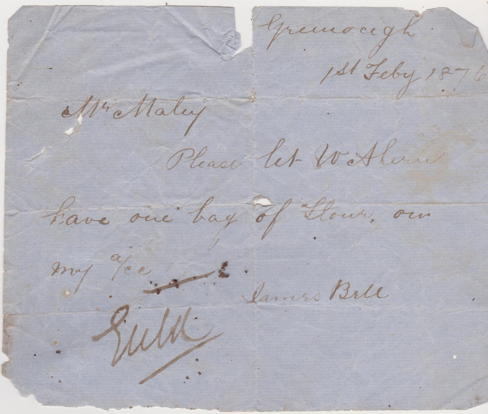 Order for flour from James Bell