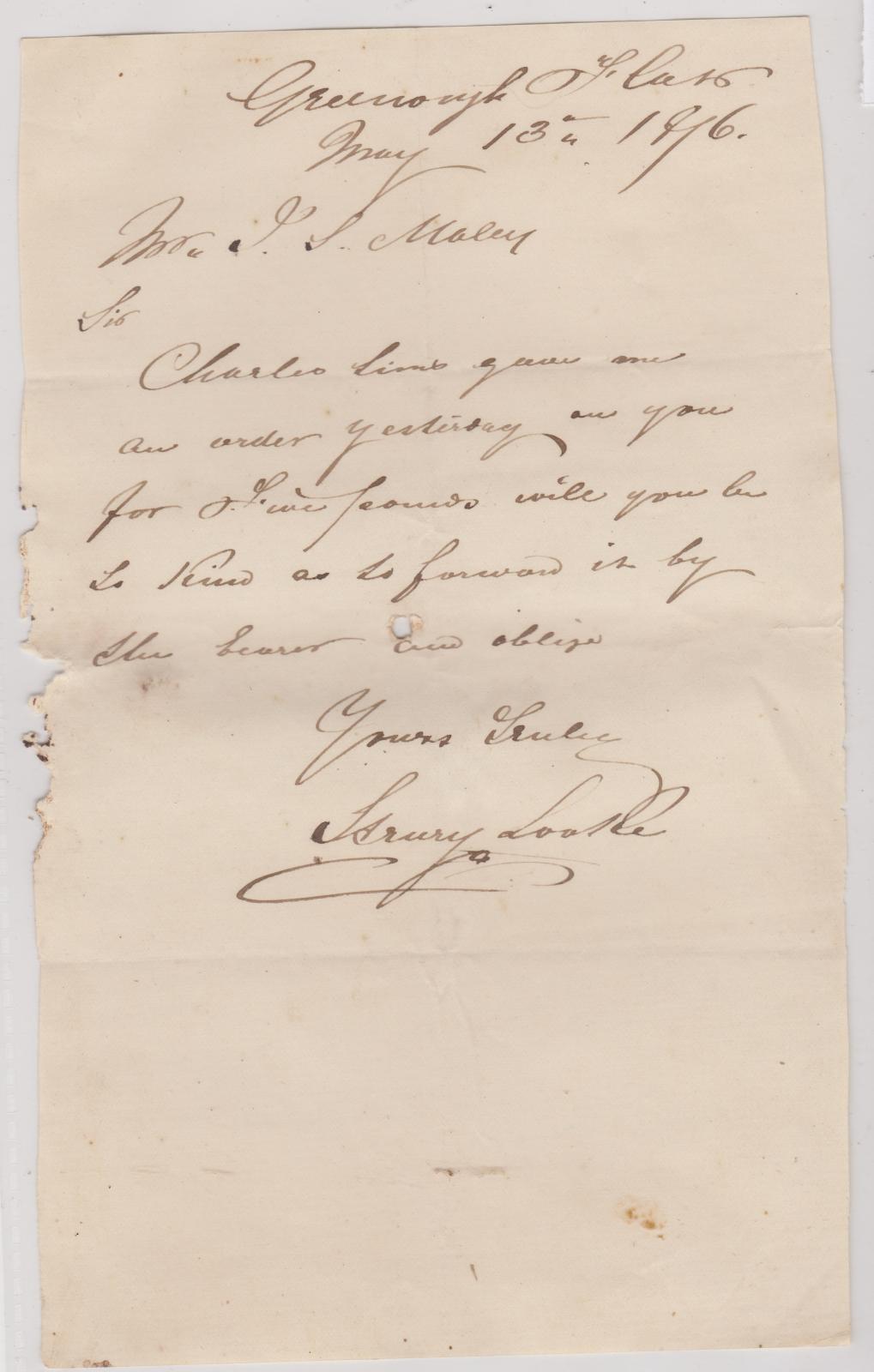 Request for transfer of order from Henry Looke