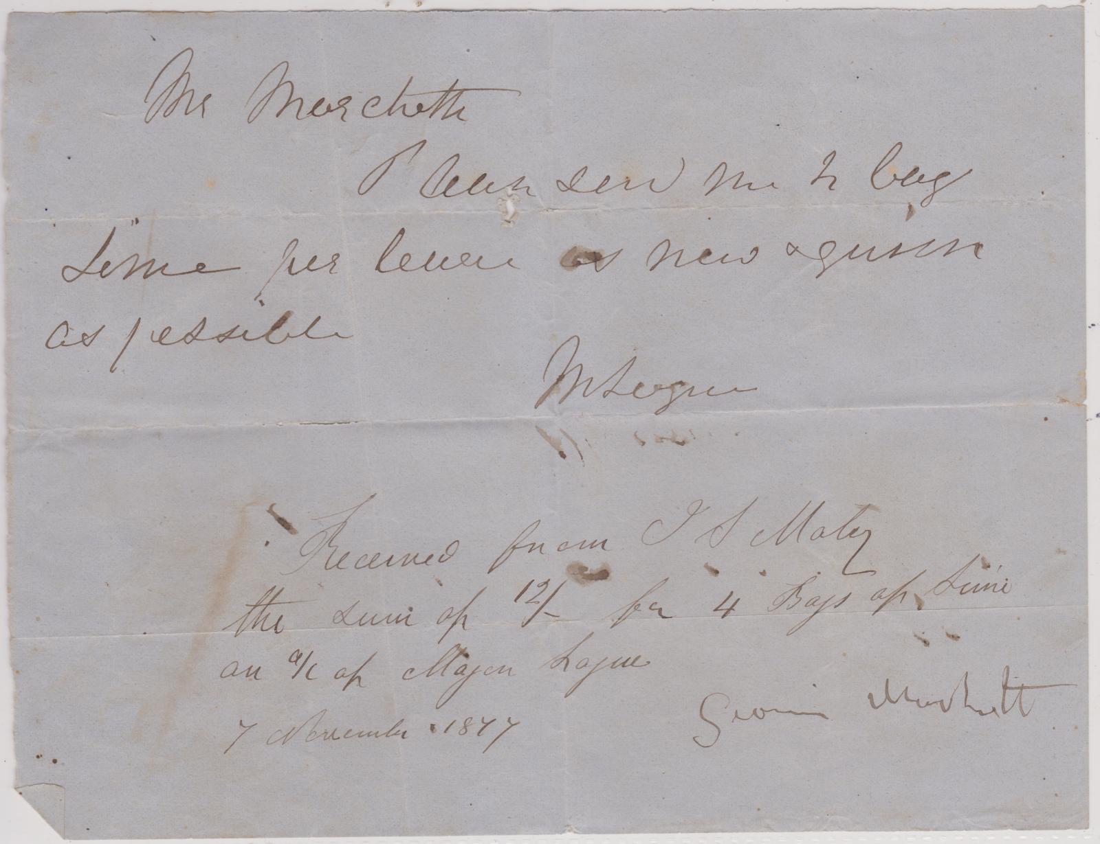 Letter re lime transactions between Logue & Marchetti