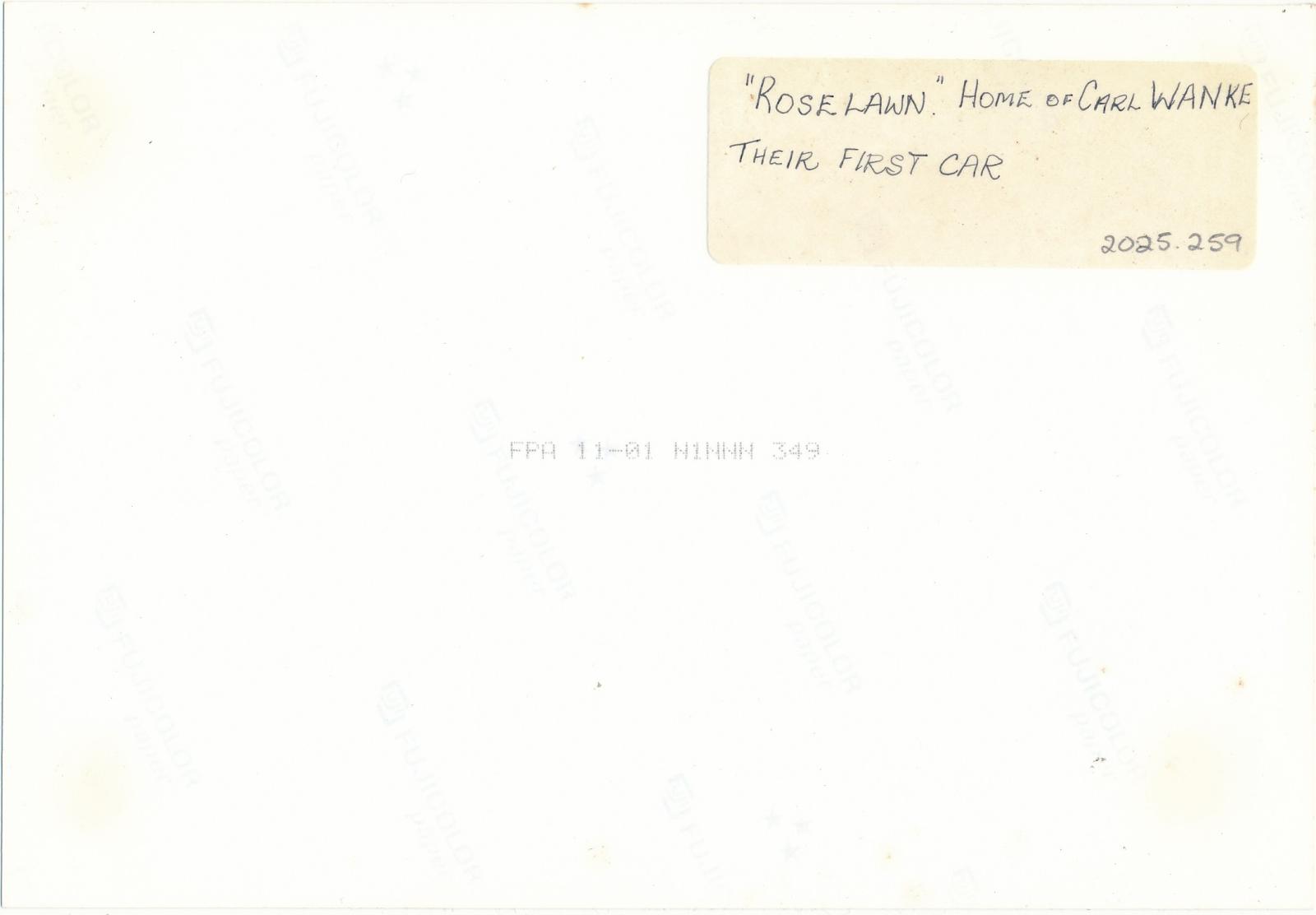 Back of photograph of Wanke Family and 'Roselawn'
