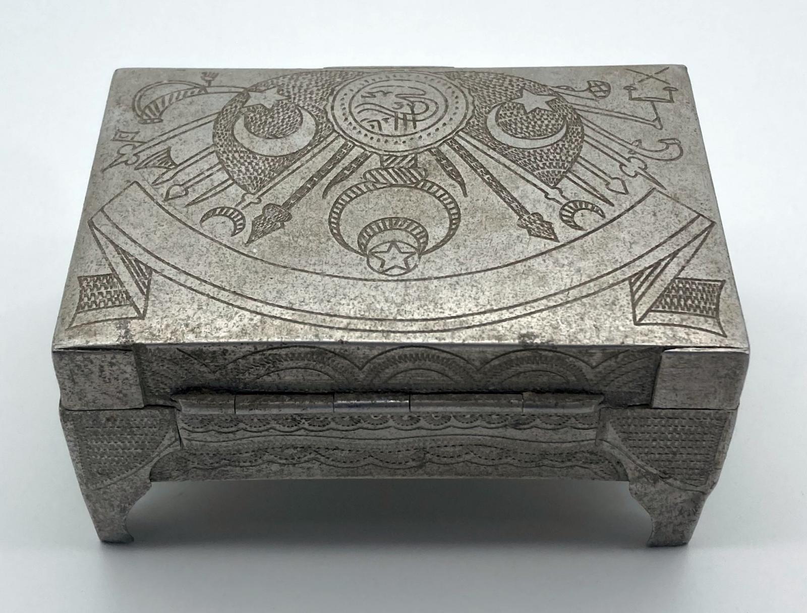 Back view of Ottoman POW trench art cigarette box