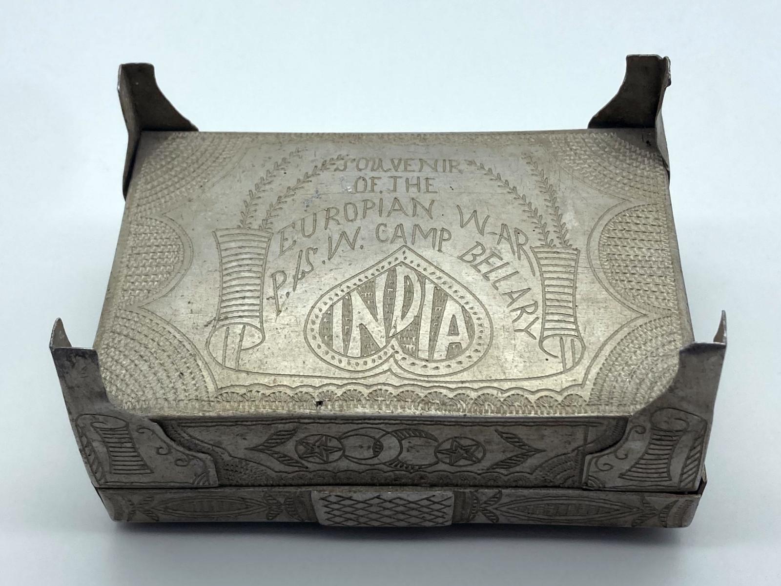 Oblique view of underneath of Ottoman POW trench art cigarette box