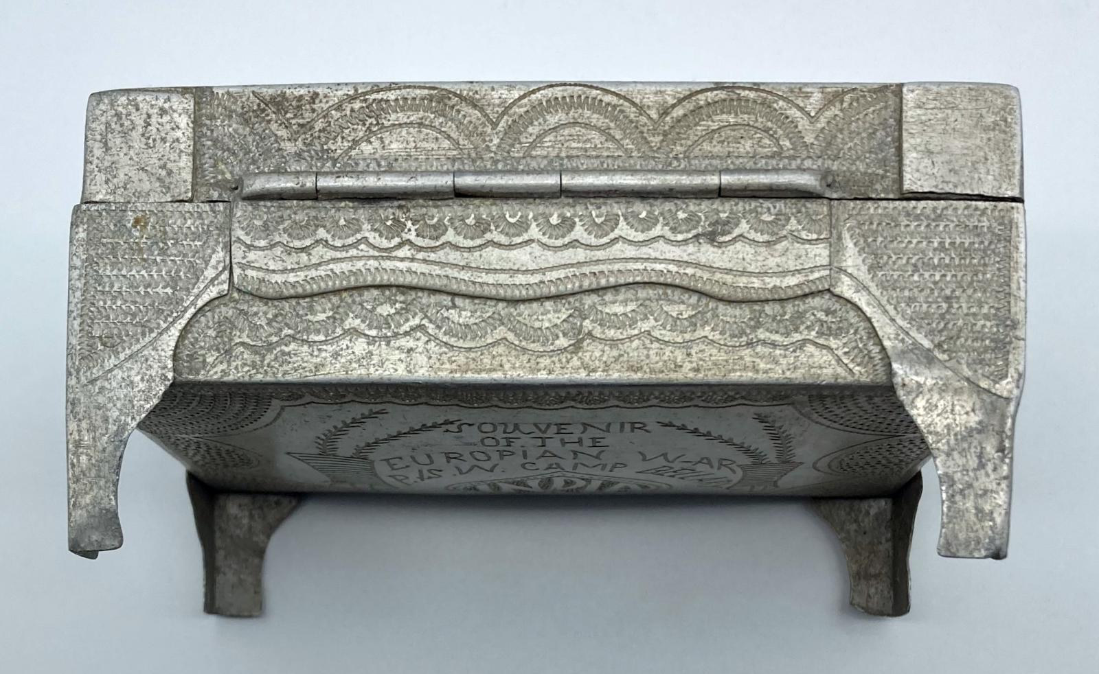 Top view of back side of Ottoman POW trench art cigarette box