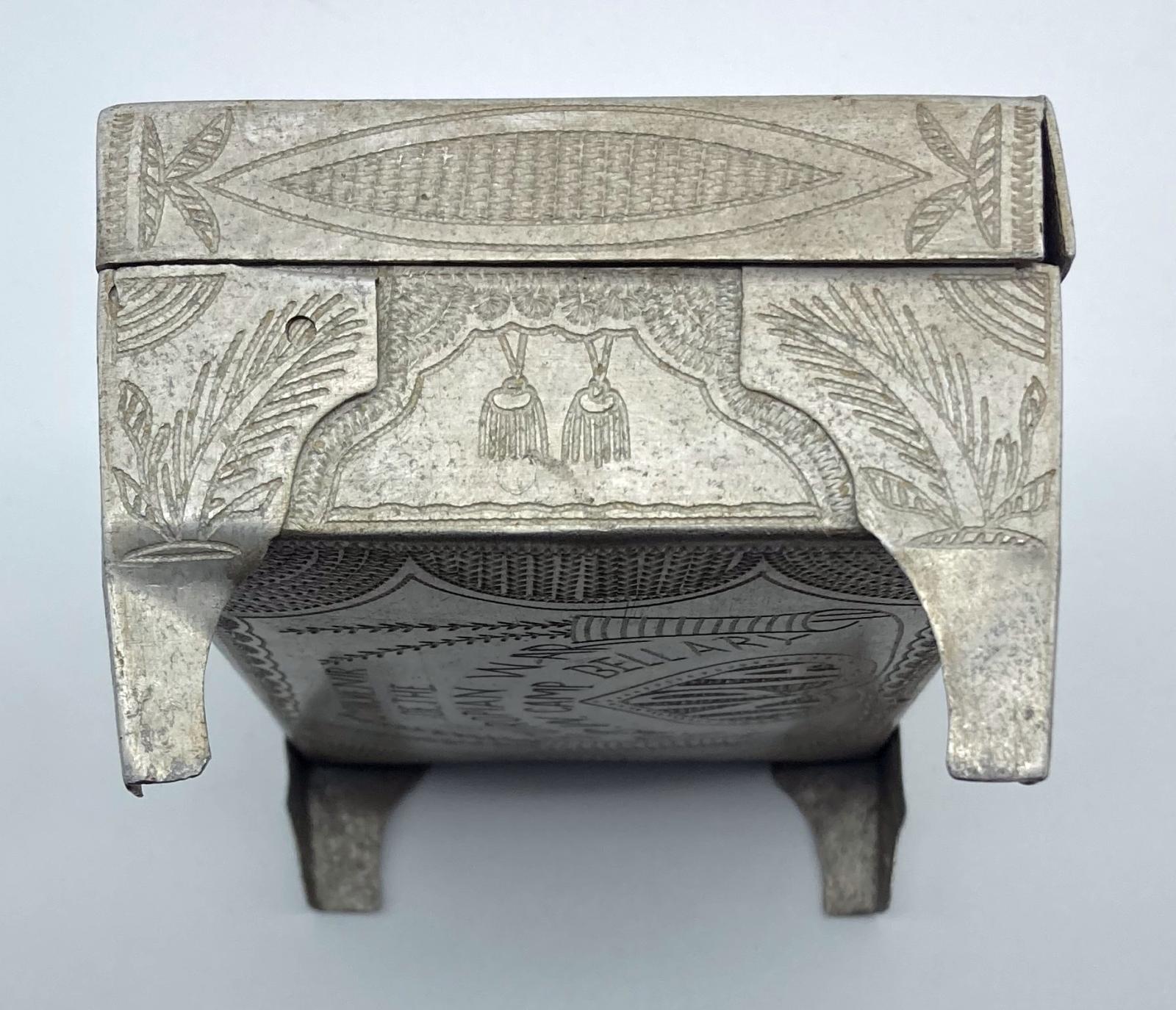 Top view of other side of Ottoman POW trench art cigarette box