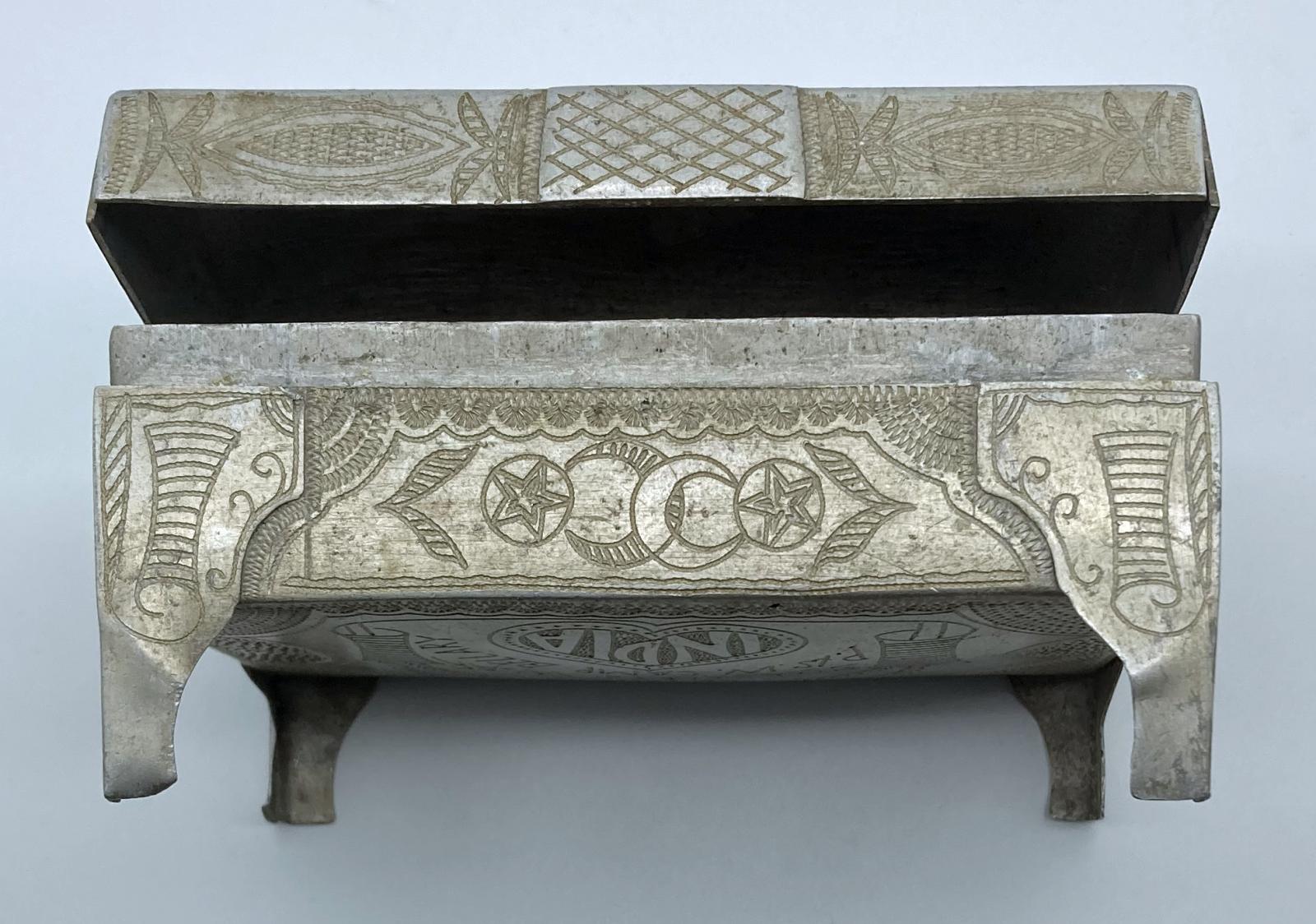 Top view of front side of Ottoman POW trench art cigarette box