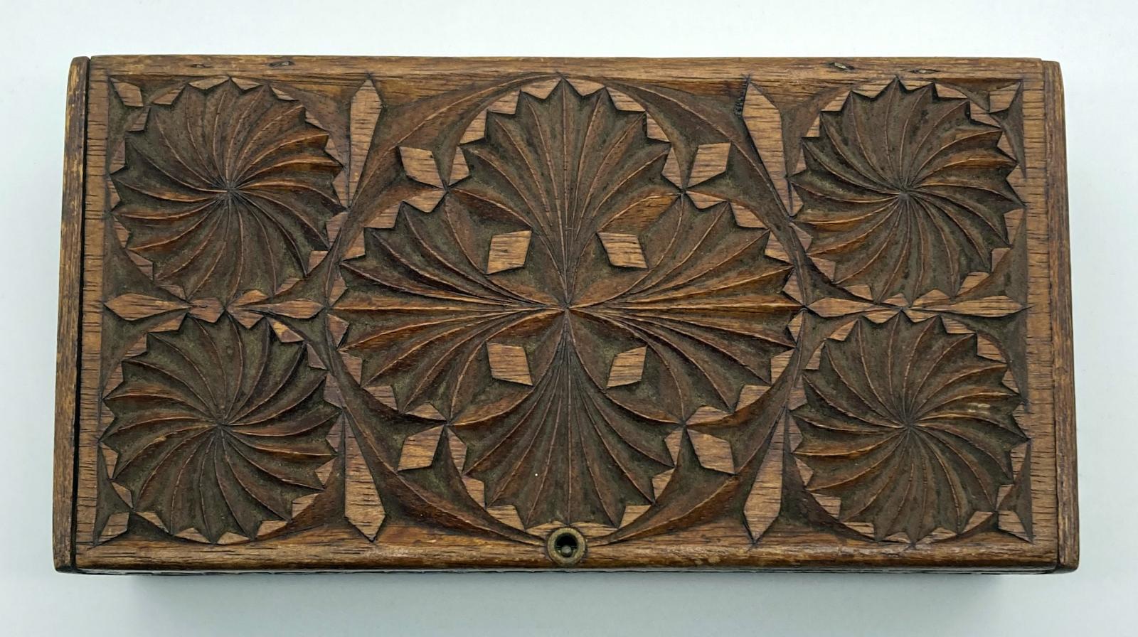 Top view of chip carved cigar box made by ALH Trooper John Hodgskiss