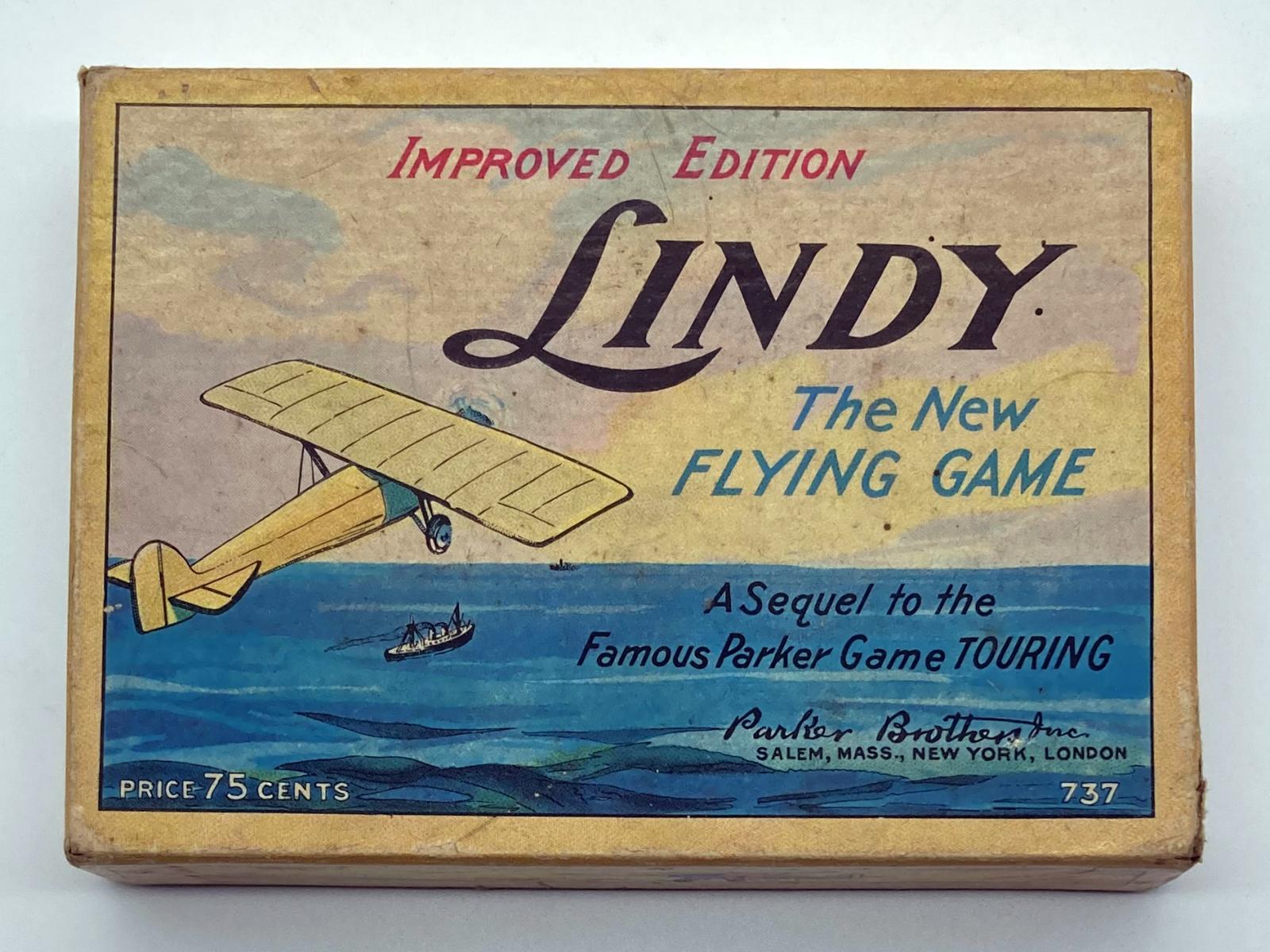 'Lindy: the new flying game' card game  - top view of box