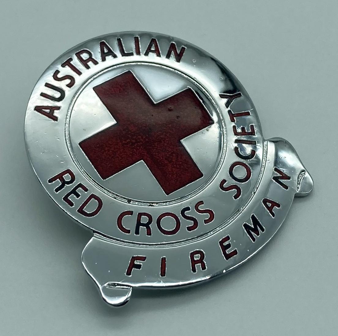 Australian Red Cross Society Fireman badge - oblique view